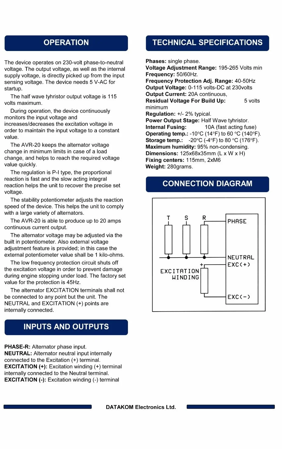 Oryginalny DATAKOM AVR-20 automatyczny regulator napięcia do generatorów ...