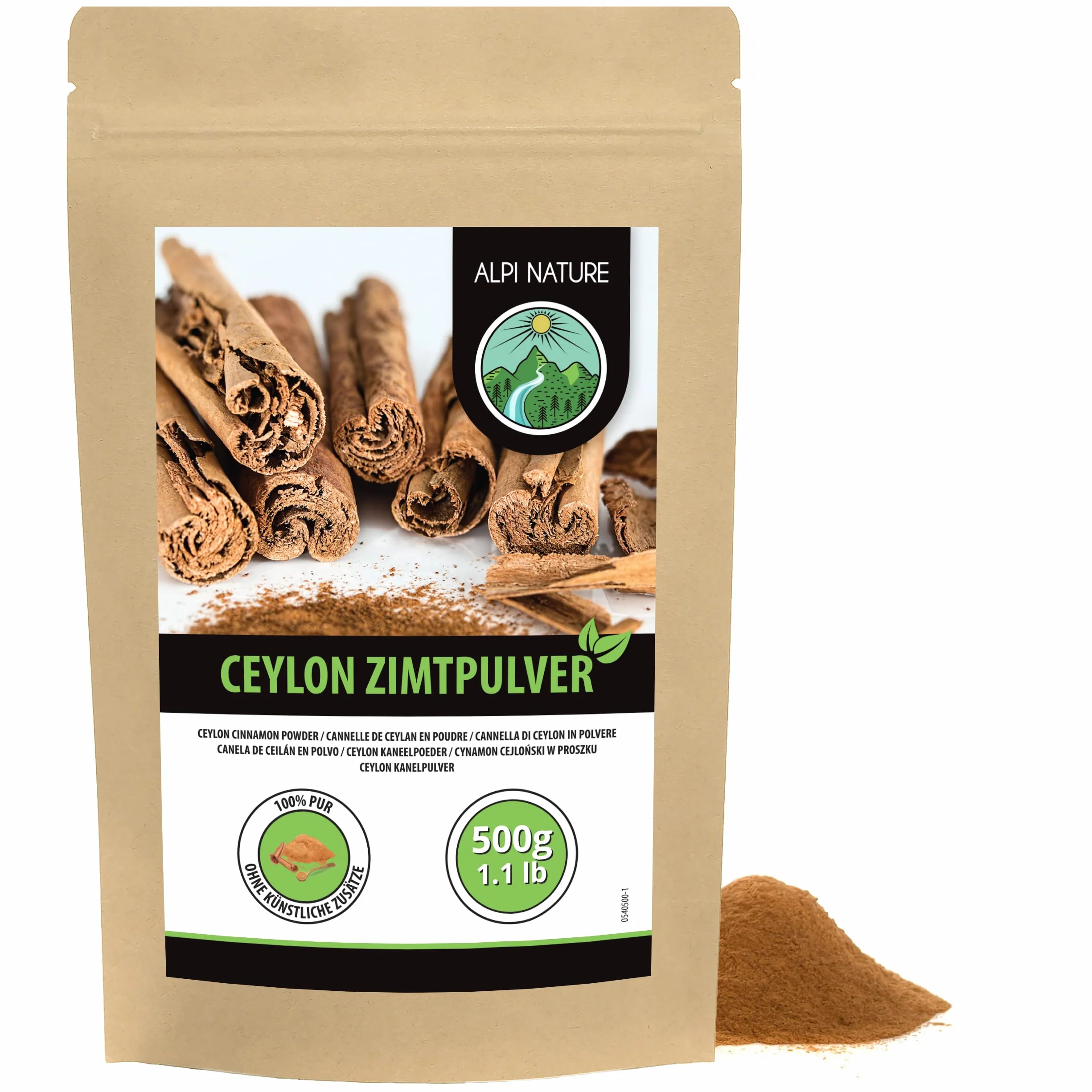 Ceylon cynamon (500 g), proszek cynamonowy, 100% naturalny, delikatnie suszony i mielony, naturalny bez dodatków, wegański