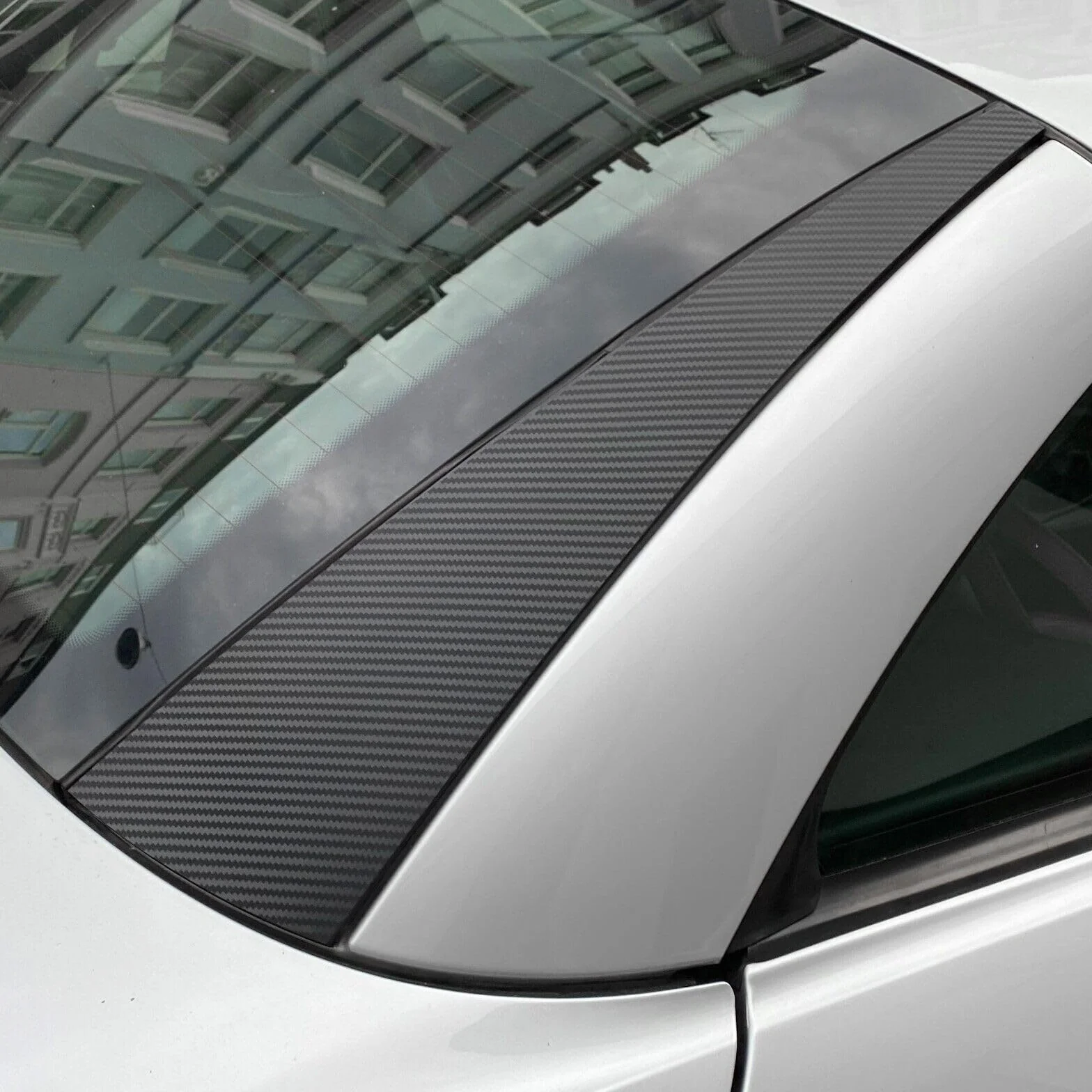 CAVERZ Smart-Repair Design zestaw do Mercedes SL R230 osłona kolumny C, listwa ozdobna, osłona tylnej listwy z PCW (czarny, wysoki połysk)