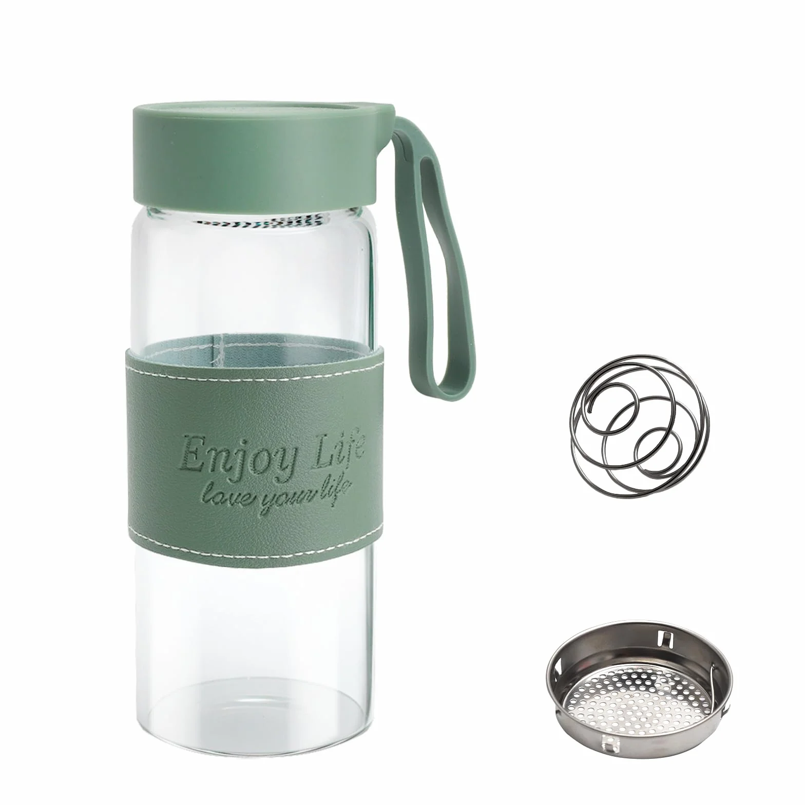 Szklany shaker proteinowy, 480 ml, shaker proteinowy, shaker do białek, z sitkiem i kulką ze stali nierdzewnej, kubek do fitnessu, shaker do białek, suplementów sportowych, D