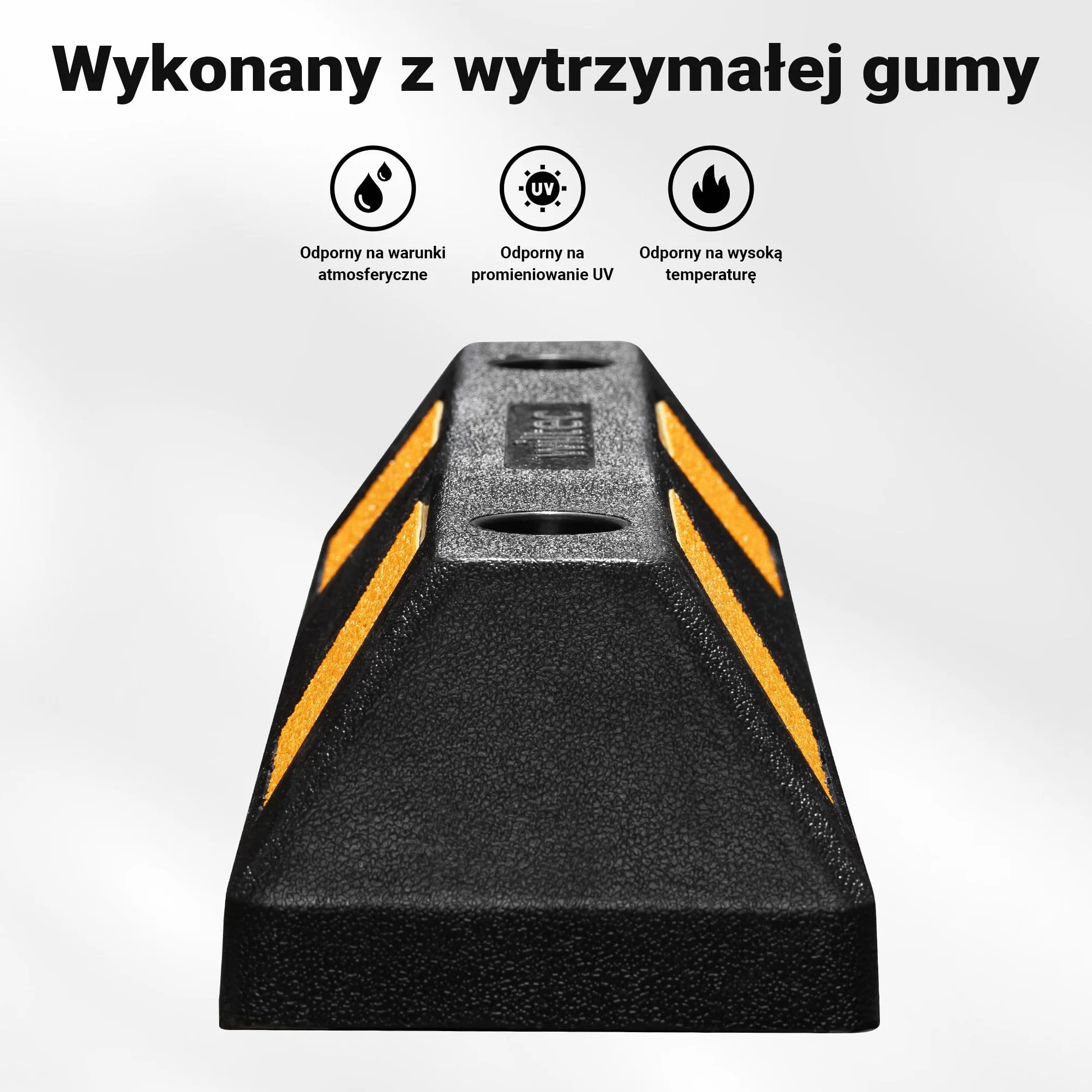 Wiltec Ogranicznik parkingowy 2 szt. 55 x 15 x 10 cm czarny z żółtą taśmą odblaskową, odbojnik gumowy do garażu i parkingu