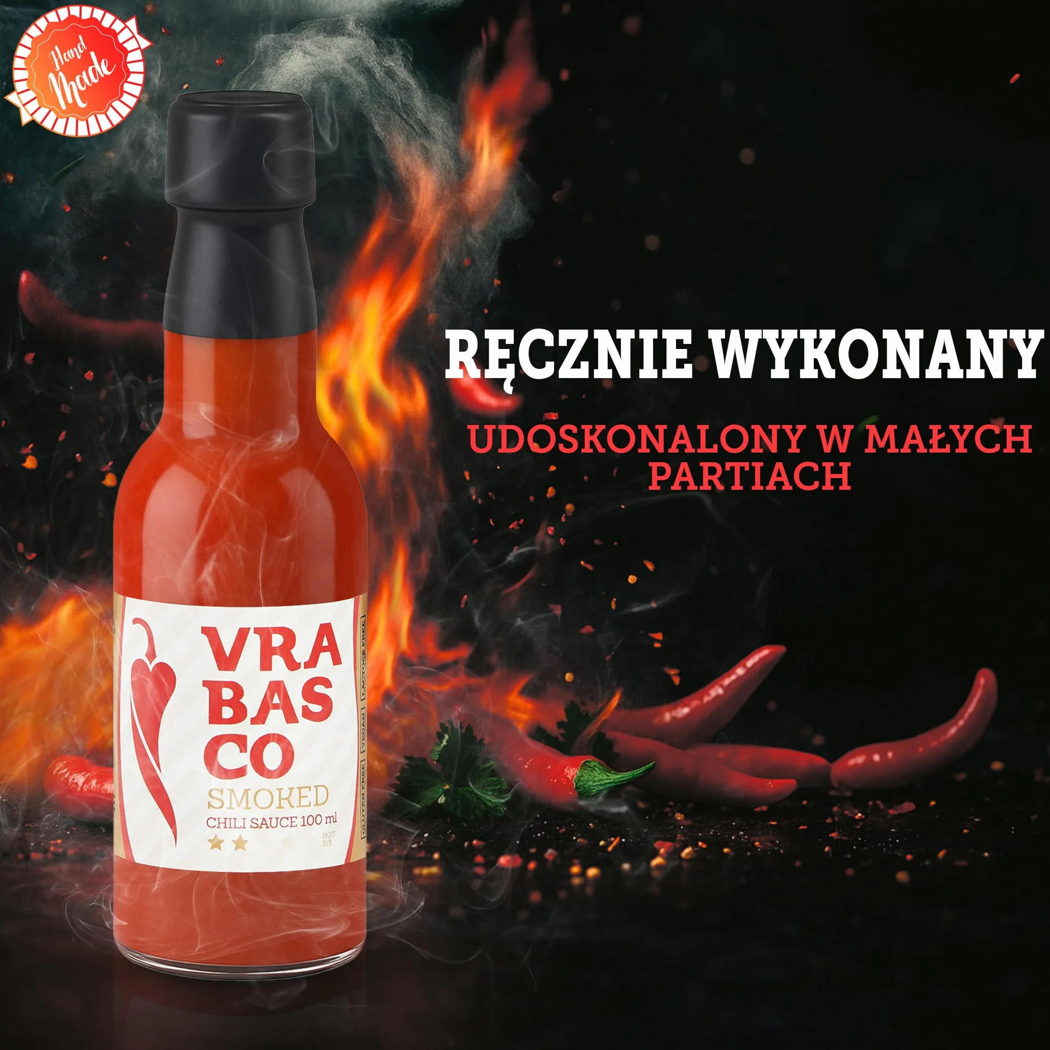 Vrabasco Smoked Sos Chili 100 ml – Fermentowany i Wędzony – 80% Papryczek z Chorwacji