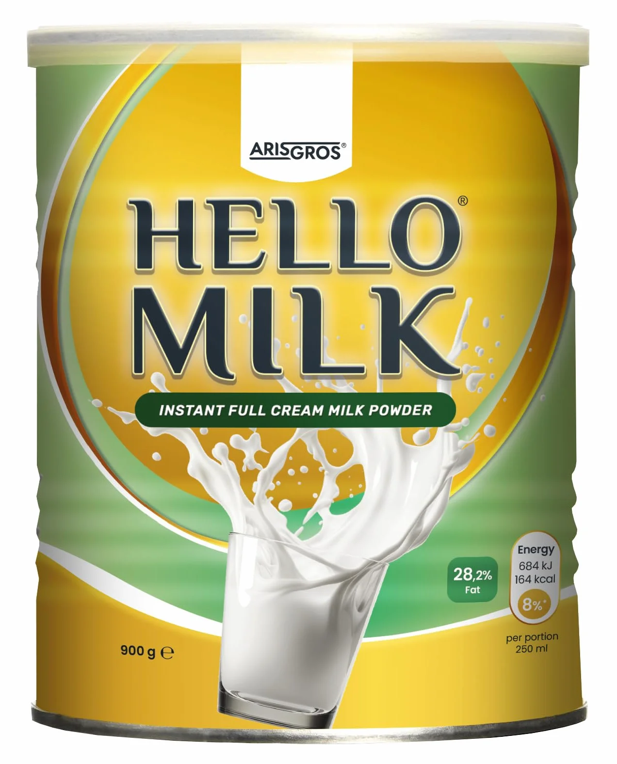 HELLO MILK 900g (Arisgros) - Natychmiastowe pełne mleko w proszku (Instant Full Cream Milk Powder) min. 28% tłuszczu