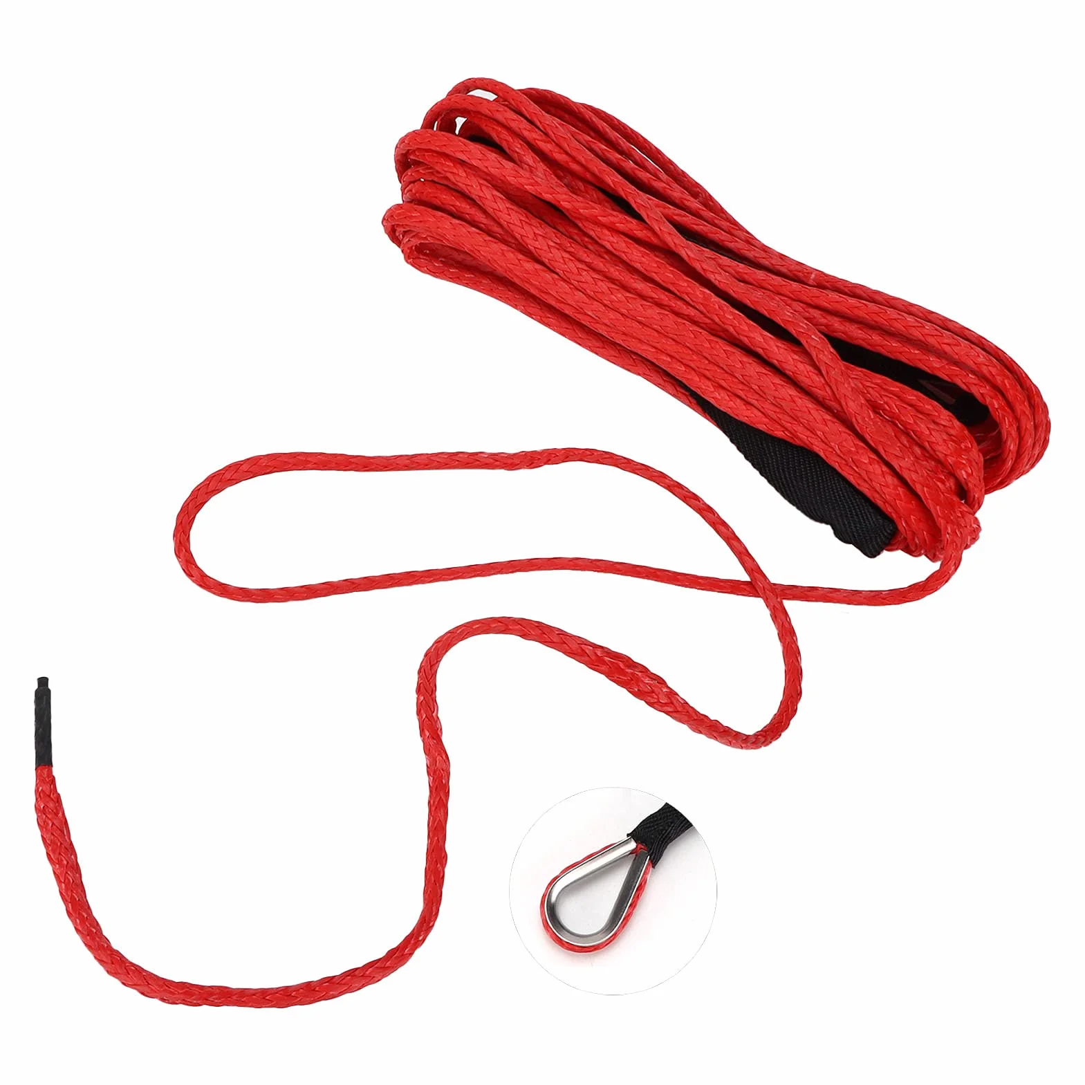 Lina Syntetyczna 15M Linka Wciągarki 7700LBS Nylonowa Linka Zastępcza z tuleją ochronną Kuty Hak do Pojazdów Terenowych ATV UTV SUV Truck Boat Kit i Heavy Duty (RED)