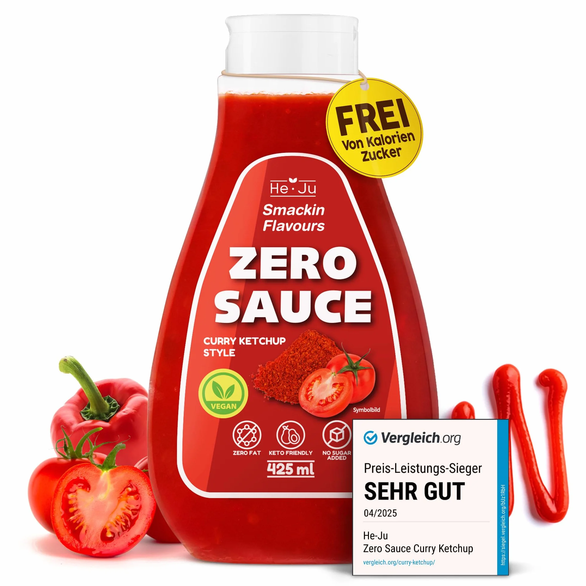 Zero Sauce Curry Ketchup, 1x 425ml sauce light, sans graisse et sans sucre ajouté, végétalien et sans gluten, adapté au régime céto (425 ml (1 paquet), Curry Ketchup Style)