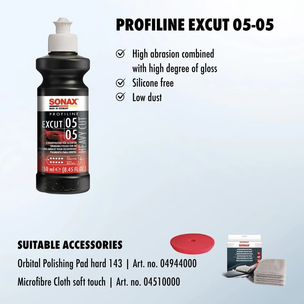 SONAX PROFILINE ExCut 05-05 (250 ml) politura szlifierska do szlifowania porysowanych lub miejscowo szlifowanych warstw lakieru/nr art. 02451410