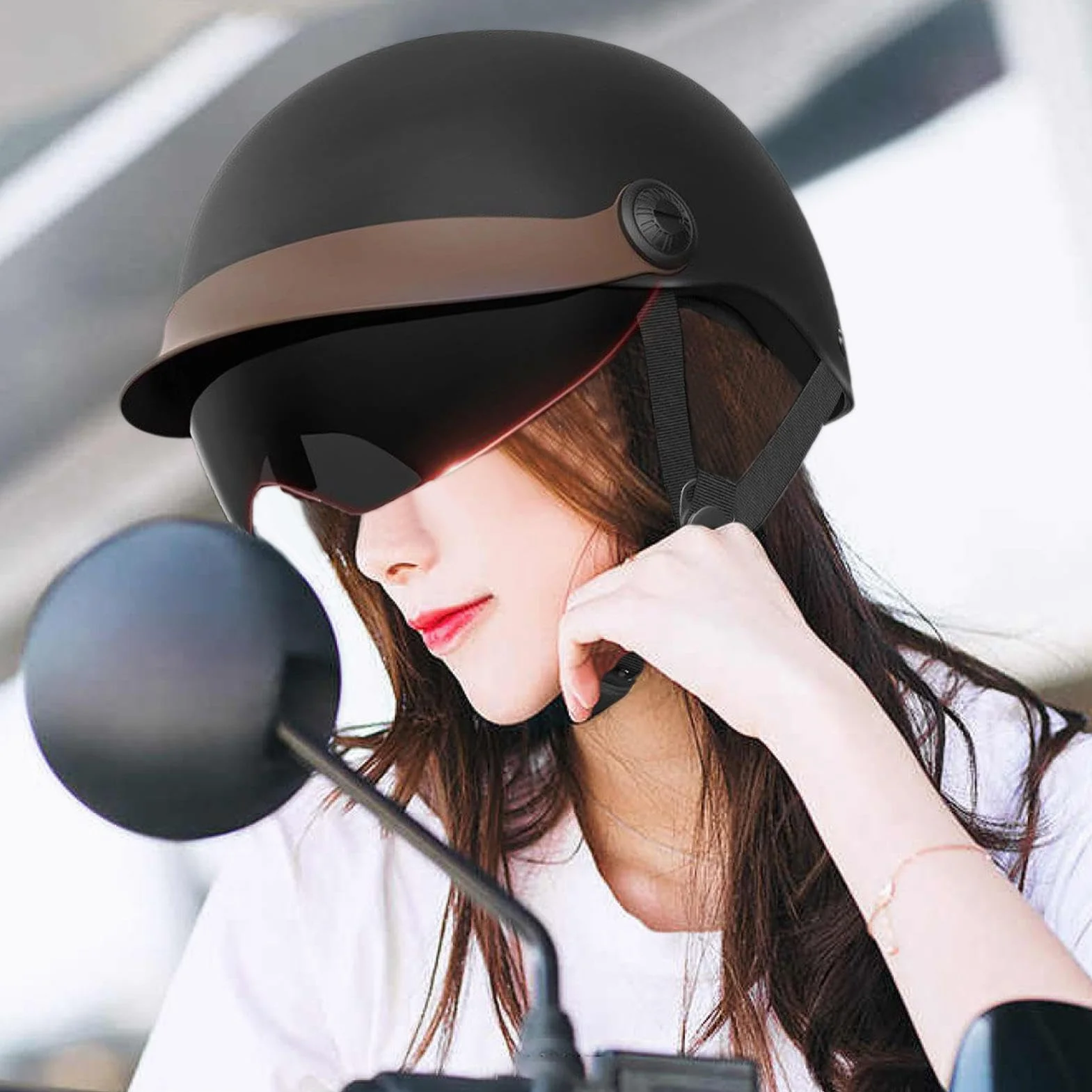 Kask typu z wizjerem, kask motocyklowy, idealny do skuterów, skuterów, motorowerów, modny, wygodny kask motocyklowy dla mężczyzn i kobiet, czarny