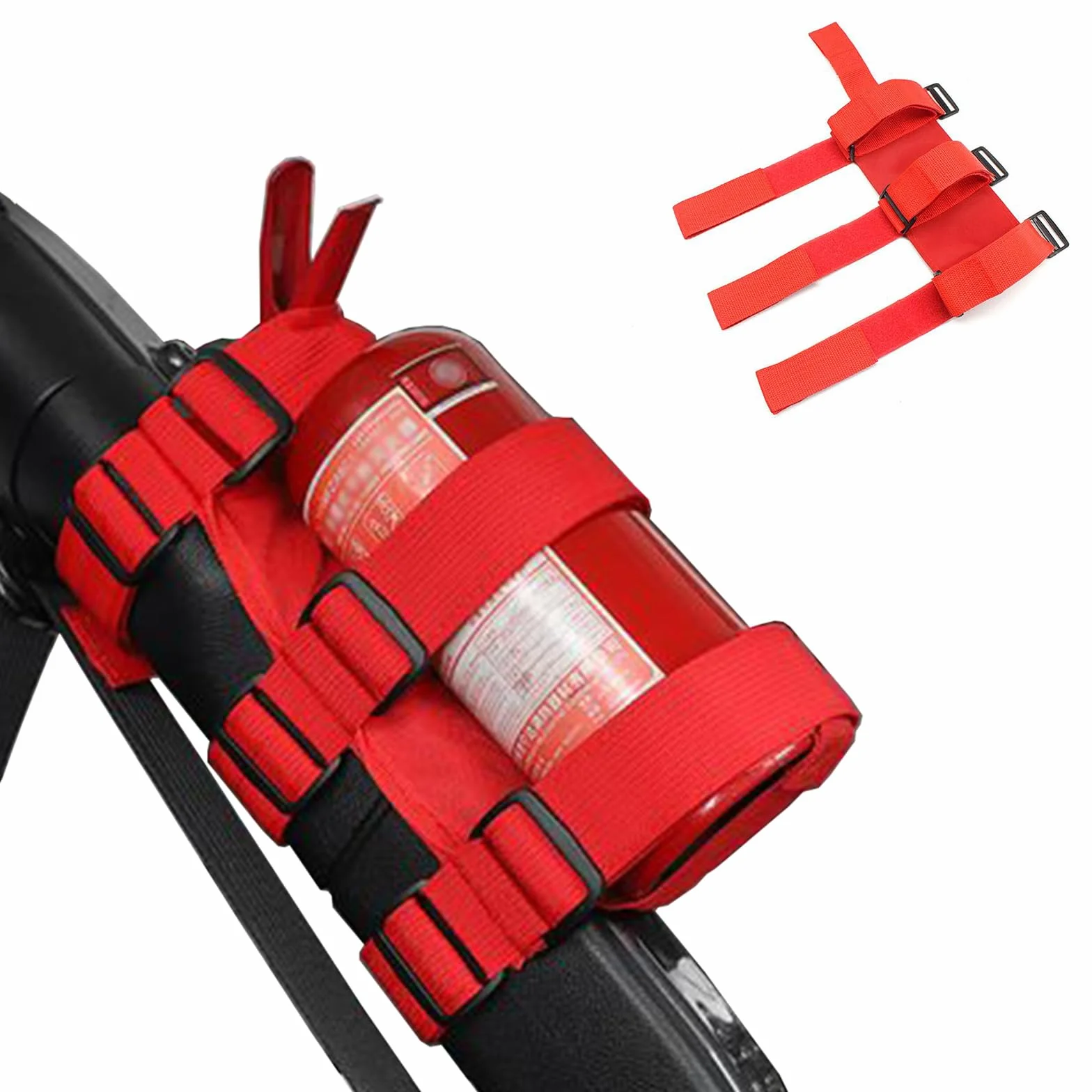 2 x samochodowy uchwyt gaśnicy, regulowany pasek do montażu gaśnicy, zamiennik paska do Jeep Wrangler Polaris Ranger, Can Am Maverick itp. (czarny + czerwony)