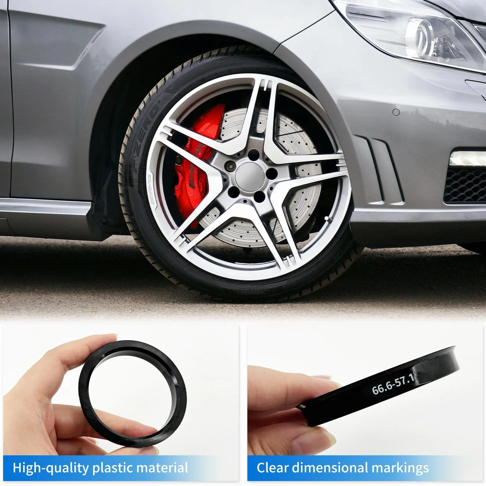 Pierścienie centrujące 66,6 na 57,1 mm - 4 pierścienie centrujące z tworzywa sztucznego, kompatybilne z VW, Mercedes Benz, Audi, piasty kół, pierścienie centrujące do felg aluminiowych lub stalowych