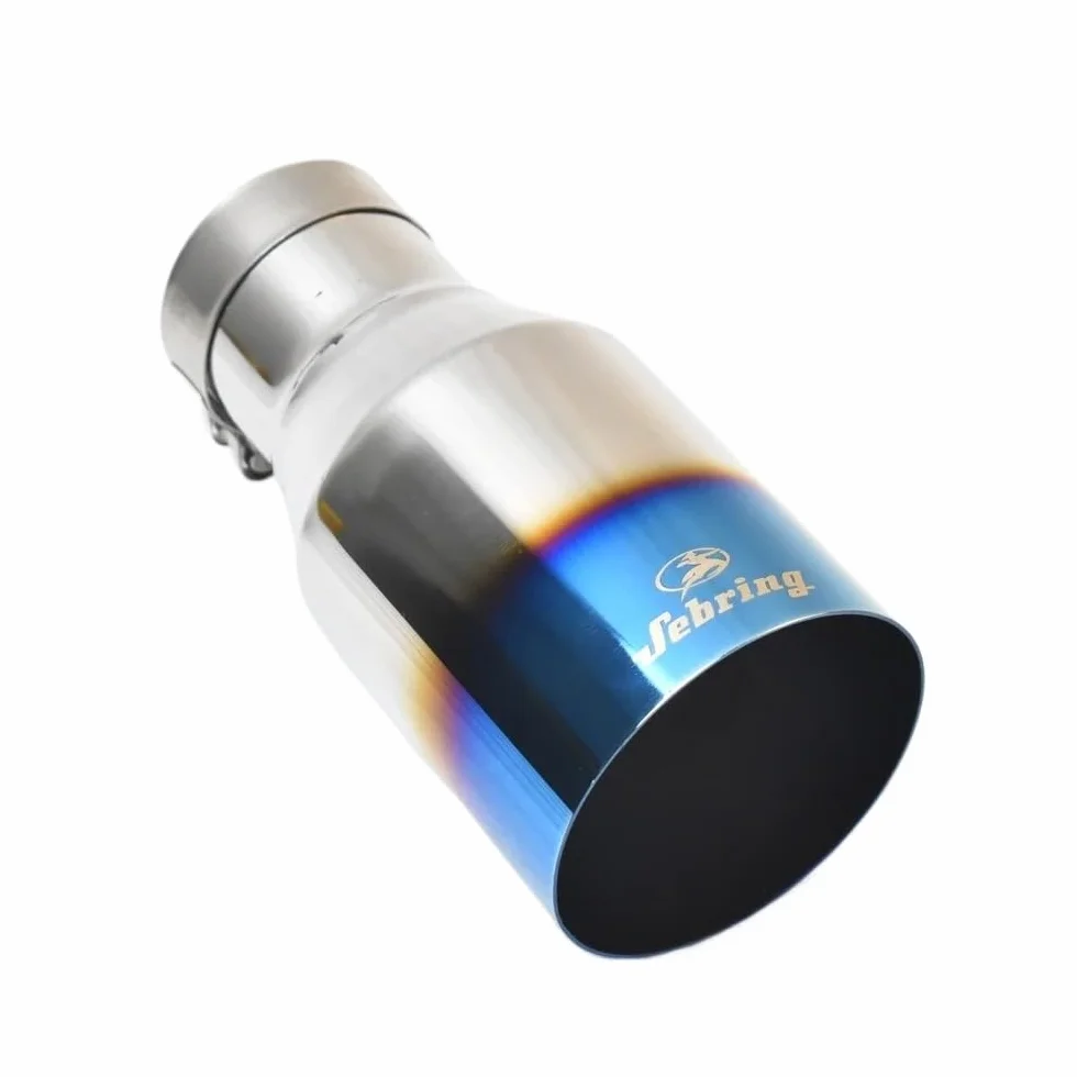 tłumik końcowy Tłumik rury wydechowej silników ze stali nierdzewnej modyfikacja części samochodowych z płaskim ustem, niebieski połysk(54MM IN -89MM OUT)