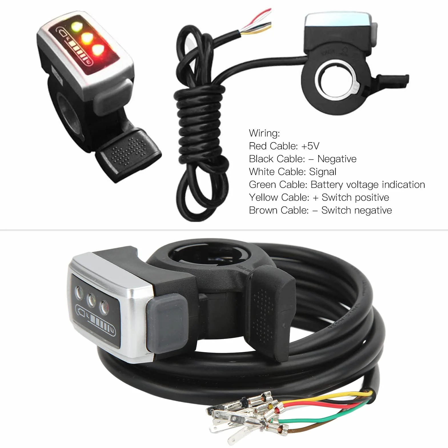 Przepustnica Kciuka, 6-przewodowa Przepustnica Kciuka z Włącznikiem/wyłącznikiem Wskaźnik Akumulatora Przysłona 22 Mm do Skutera Elektrycznego (24V)