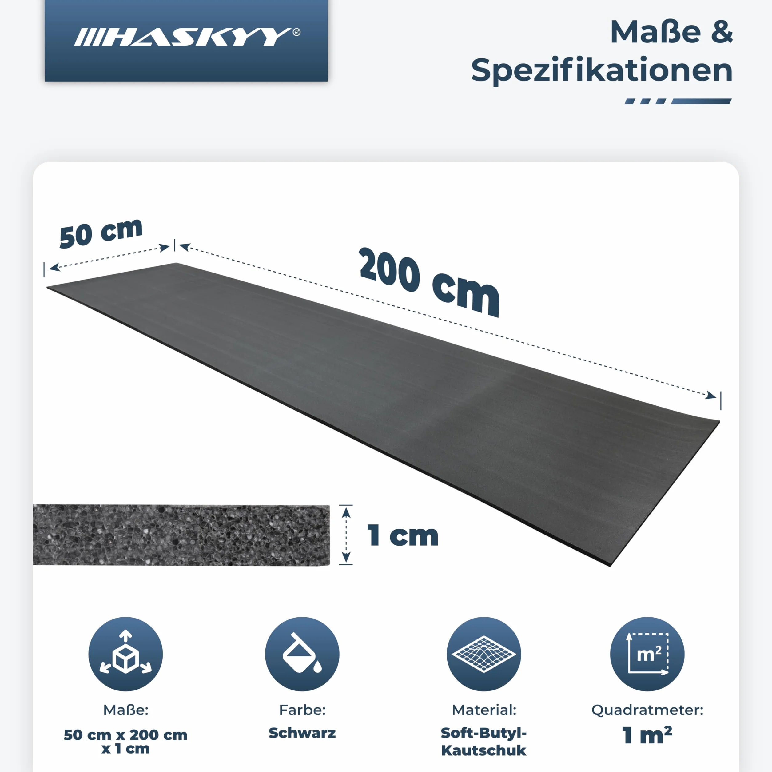 HASKYY 1QM Mata izolacyjna klasy premium, samoprzylepna, mata wygłuszająca, do przyczepy kempingowej, 2 sztuki, rolka piankowa, 50 x 200 x 1 cm, ognioodporna, wodoszczelna płyta piankowa