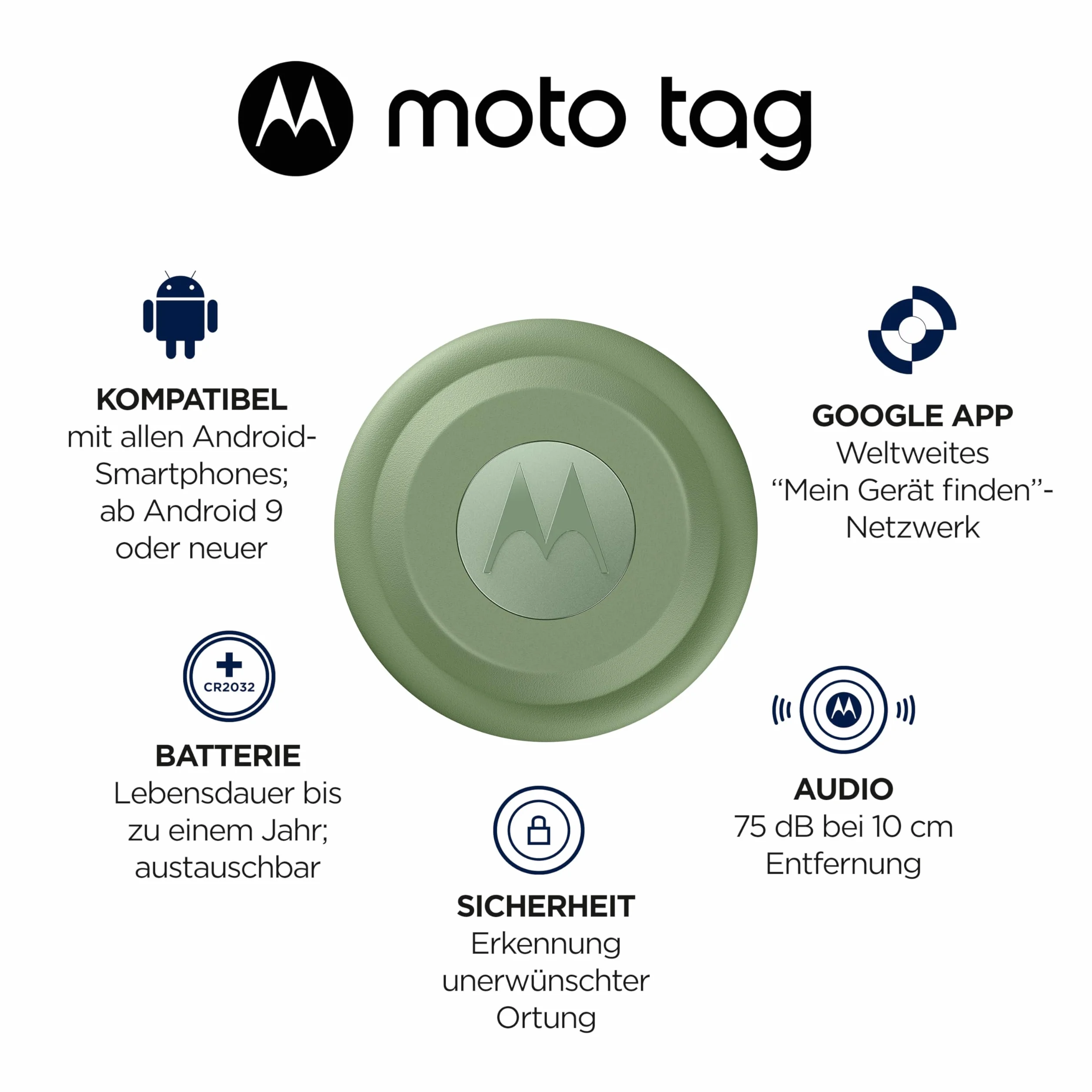 Motorola Moto Tag Smart Tracker (kompatybilny z systemem Android 9+, Bluetooth 5.4, IP67, USB-C, ultra szeroki pasek, lokalizator kluczy, bagaż itd.), 2 x jadeitowy zielony + 2 x niebieski