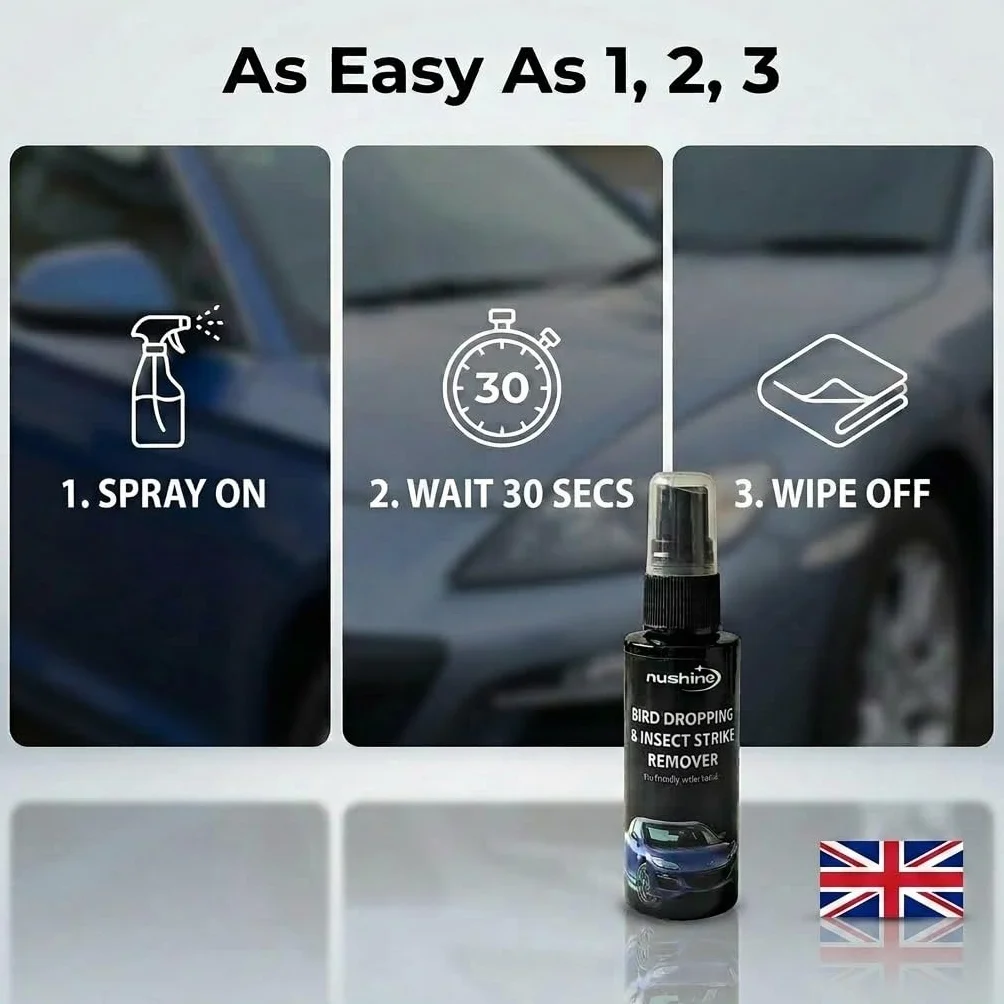 Nushine Spray do usuwania odchodów ptaków i owadów 50 ml (przyjazna dla środowiska formułą)