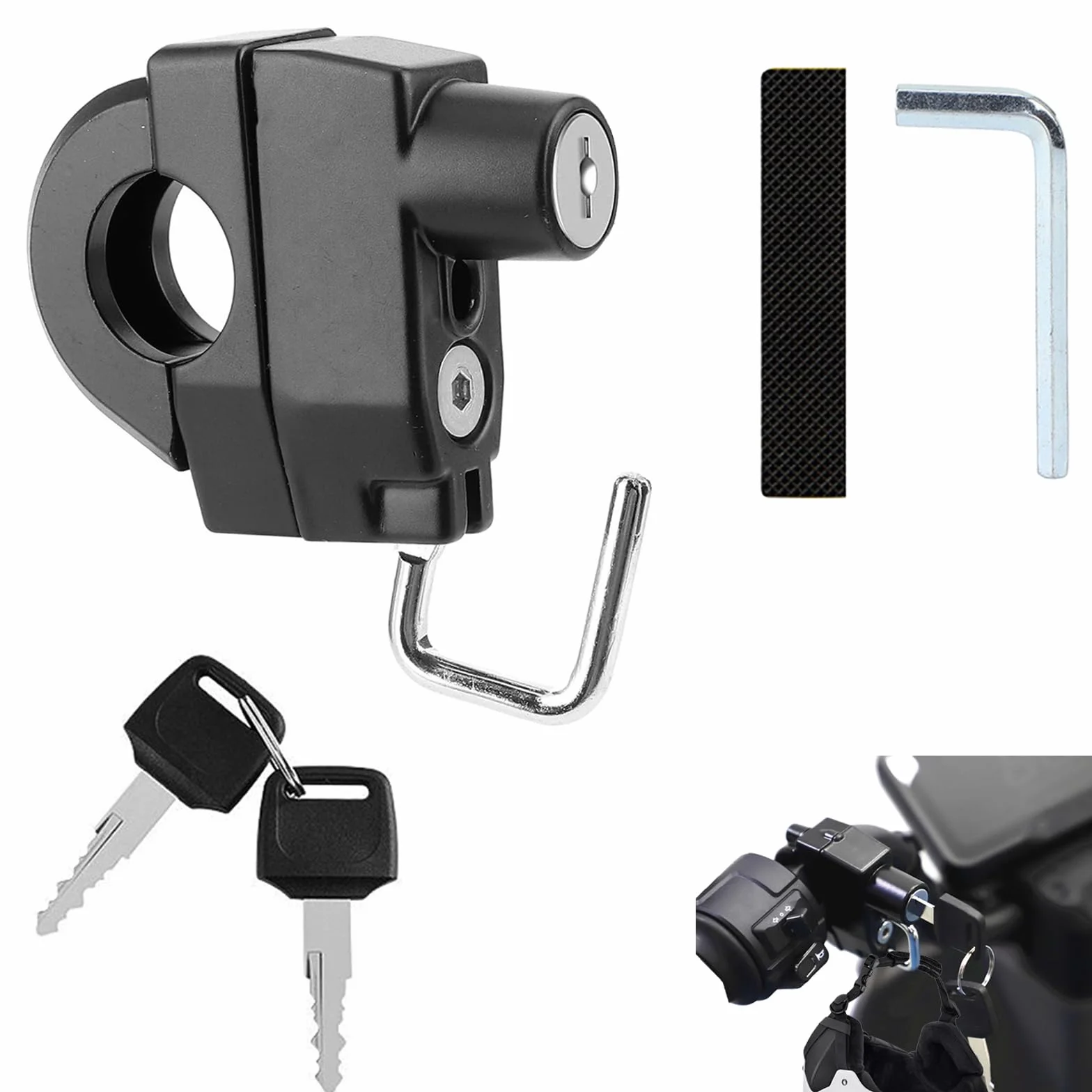 Kask motocyklowy antykradzieżowy, zamek kasku motocyklowego, blokada kasku, blokada kasku antykradzieżowego, uniwersalny kask z kluczami, do rury kierownicy 22-28 mm, motocykl, rower lub skuter