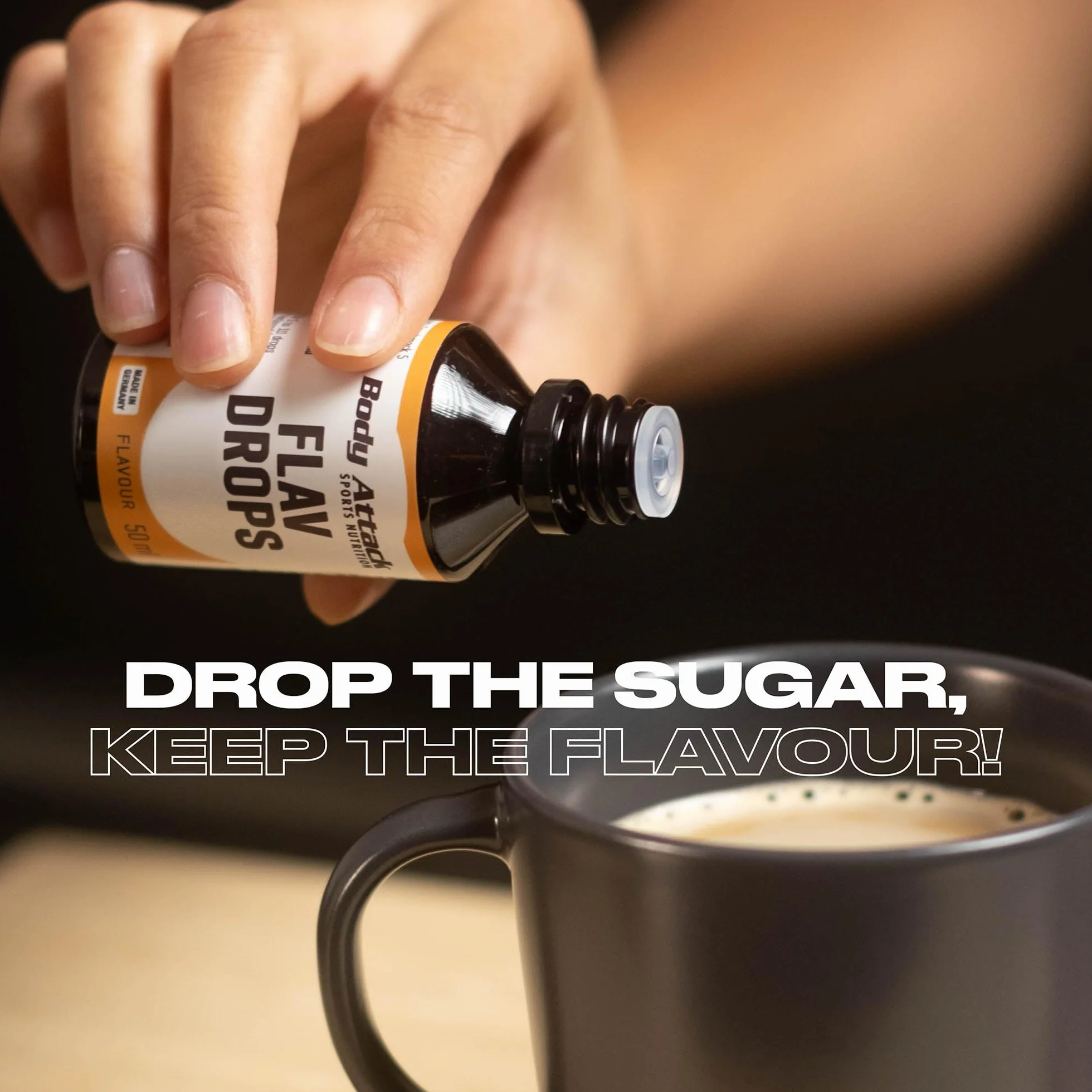 Body Attack Flav Drops®, 50 ml, Cookies'n Cream, krople aromatyczne do żywności, bez cukru, bez kalorii, wegańskie i wysokiej jakości, Made in Germany