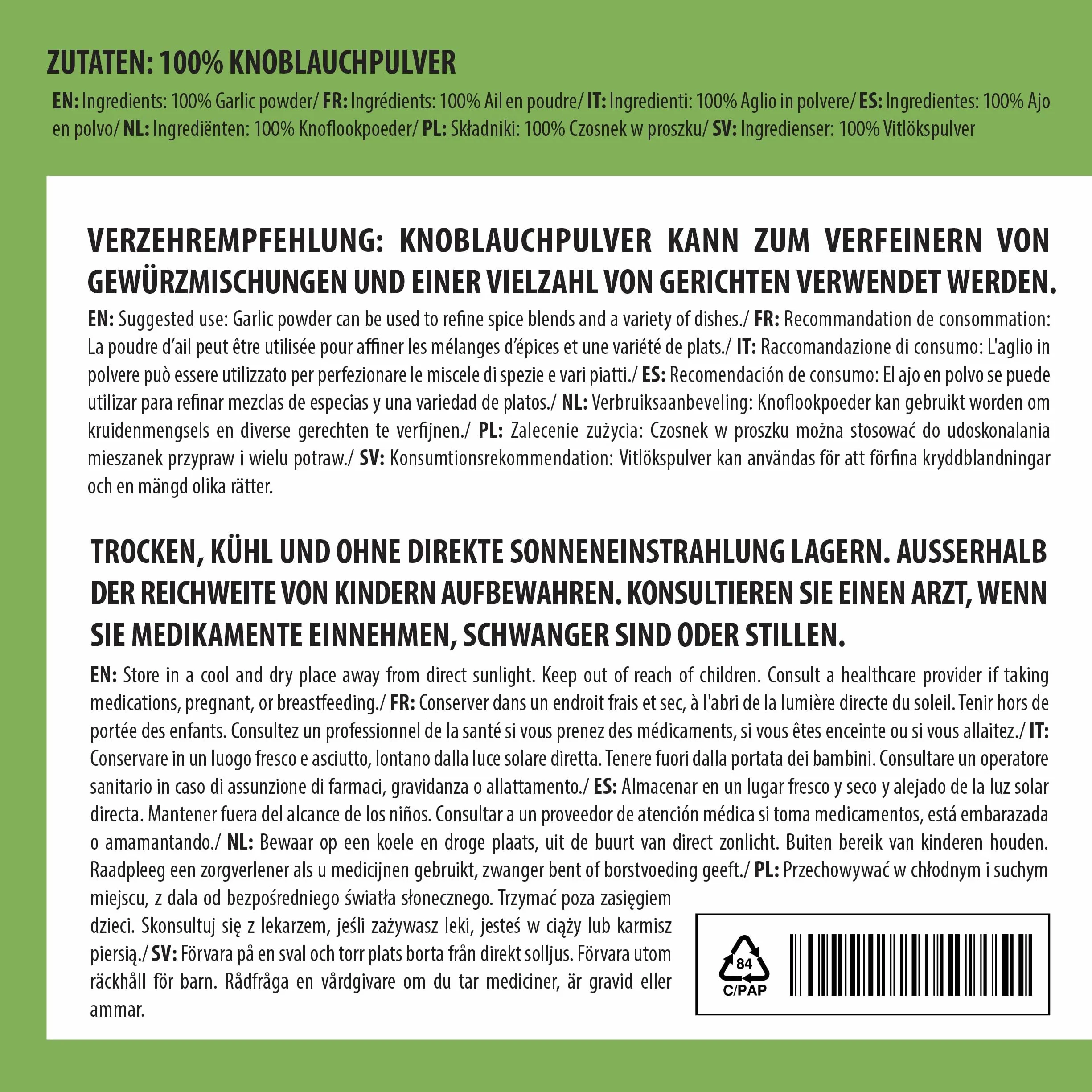 Czosnek w proszku (250 g), mielony czosnek, 100% naturalny, z delikatnie wysuszonego czosnku, naturalny, bez dodatków, wegański