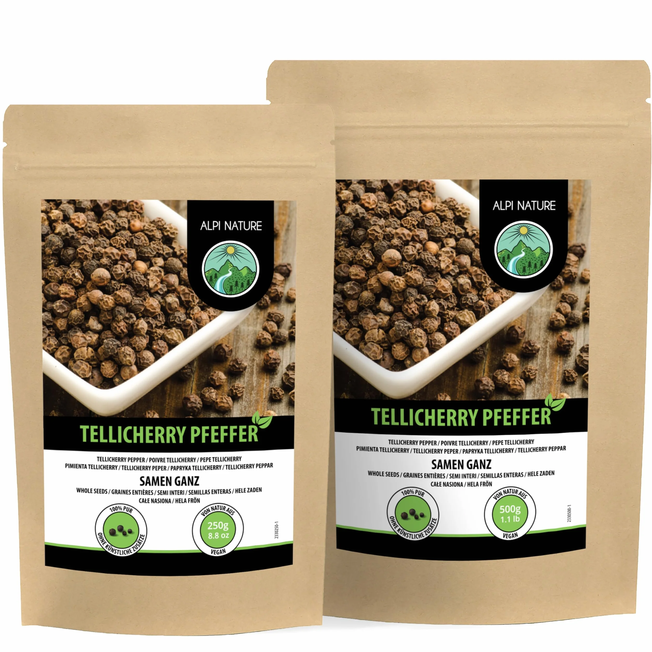 Alpi Nature Czarny Pieprz Tellicherry 250g, Całe Suszone Ziarna Czarnego Pieprzu Tellicherry