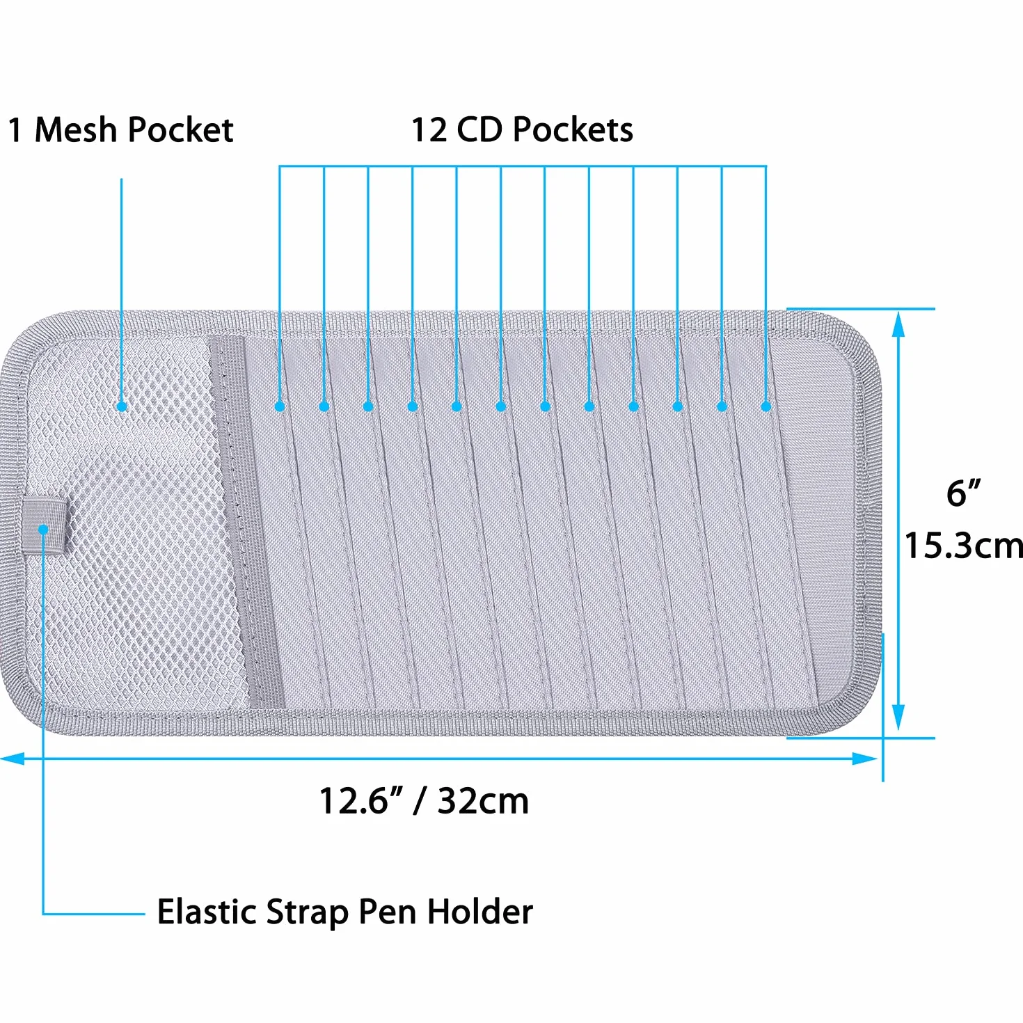 Wisdompro Samochodowe etui na płyty CD, organizer na osłonę przeciwsłoneczną, portfel do samochodów z 12 rękawami do przechowywania DVD, 1 kieszenią siatkową, 1 uchwytem na długopis i elastycznym