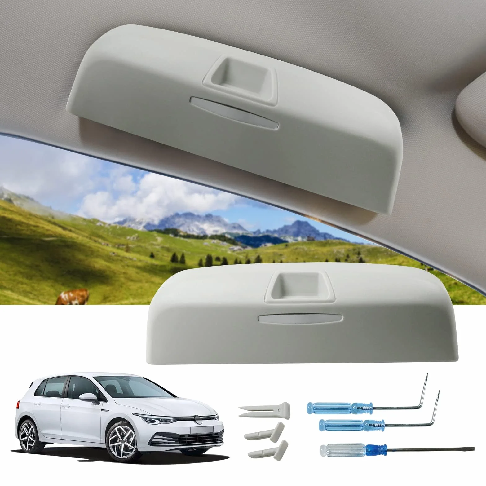 LUWU Uchwyt na okulary słoneczne do samochodu dla VW Golf 8 ID.3 ID.4 Passat b9 / Cuprα Born/Skodα Enyaq iV/Octavia 4 / A-UDI Q4 e-tron 2020-2024 2025, Golf 8 GTI GTE GTD MK8 akcesoria do wnętrza