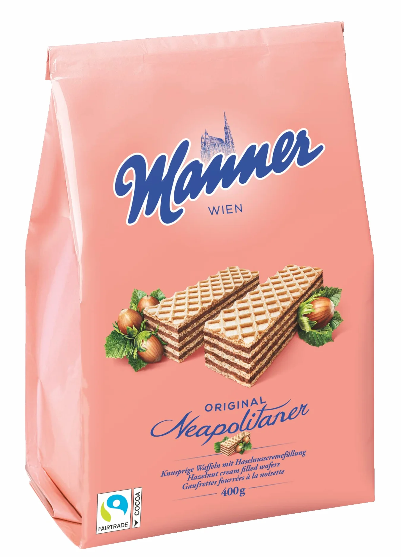 Manner Neapolitaner wegańskie chrupiące wafle z kremem z orzechów laskowych 400 g