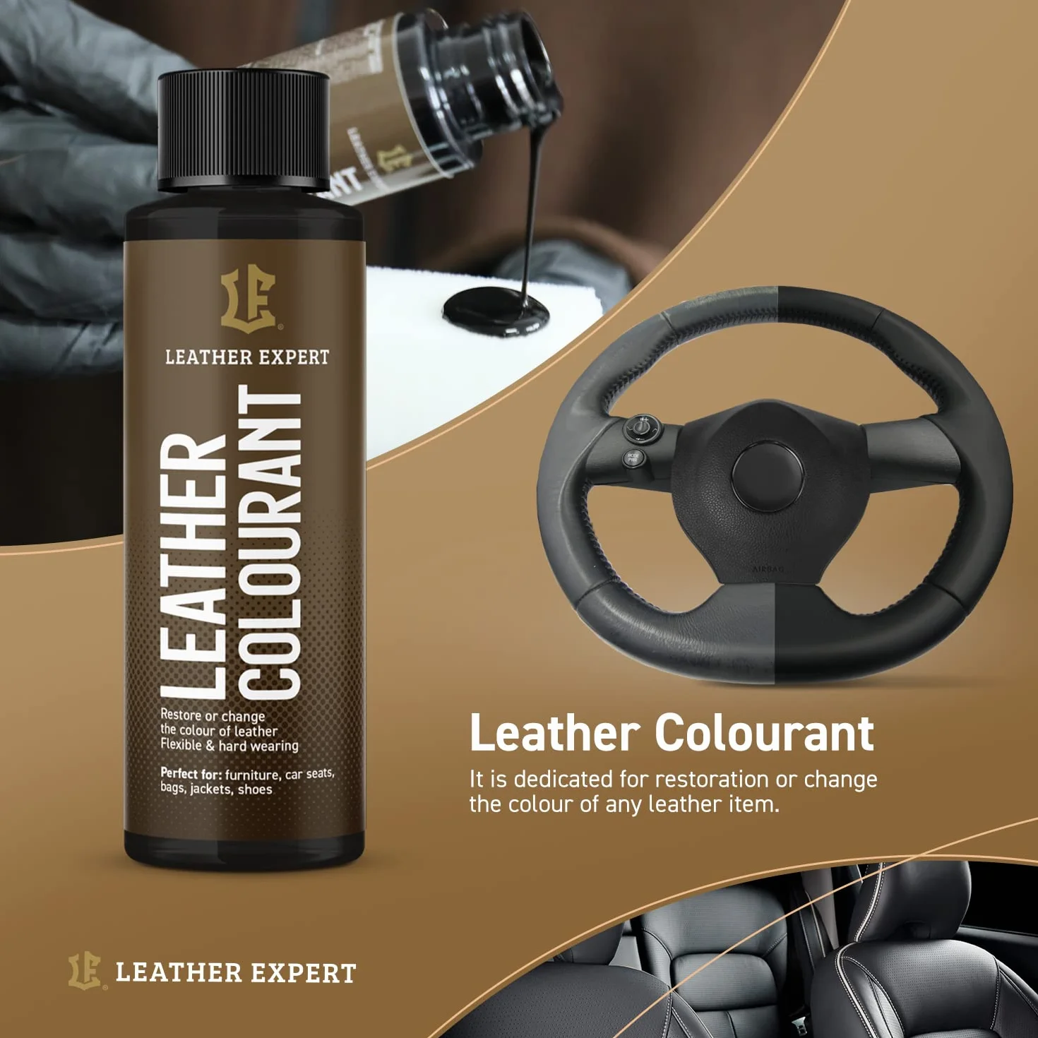 Bardzo kryjąca farba do skóry wodnej Curry – 50 ml Leather Paint do naturalnej i ekologicznej skóry – farba do skóry naturalnej, bez alkoholu, do wszystkich akcesoriów skórzanych – nie odrywa się ani