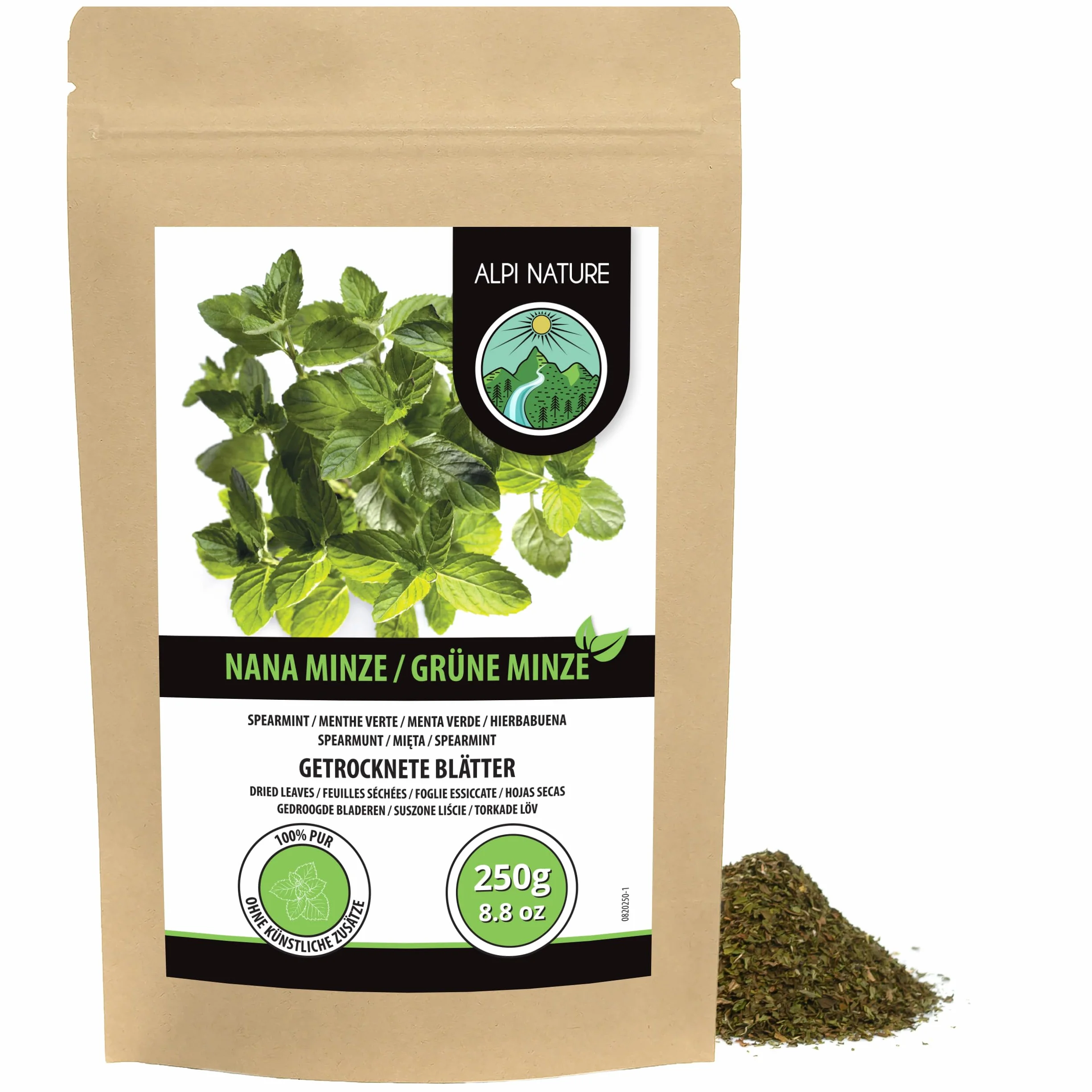 Alpi Nature Herbata Nana 250g, suszona i pokrojona mięta Nana, marokańska herbata miętowa liściasta