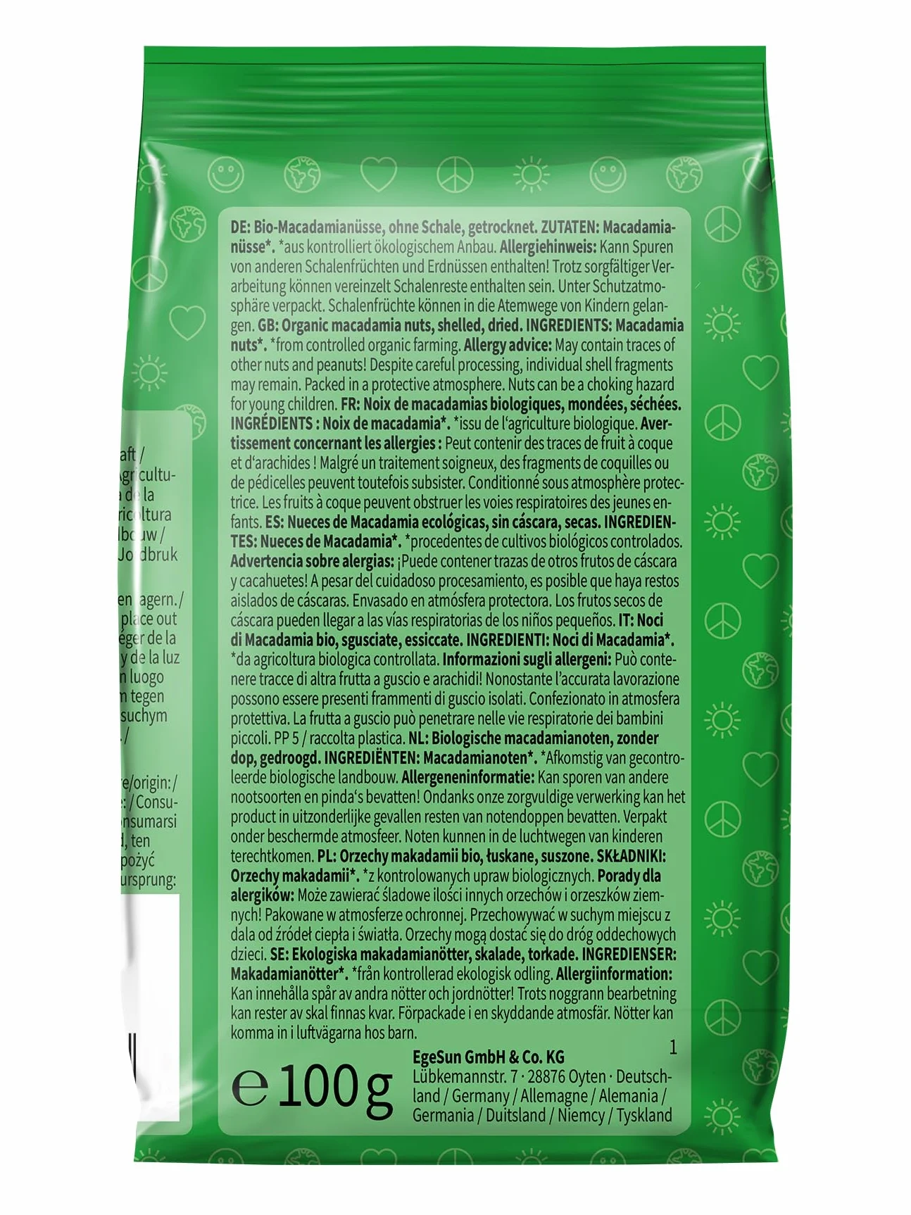 Mundo Feliz Organiczne Surowe Orzechy Makadamia 5 X 100 G