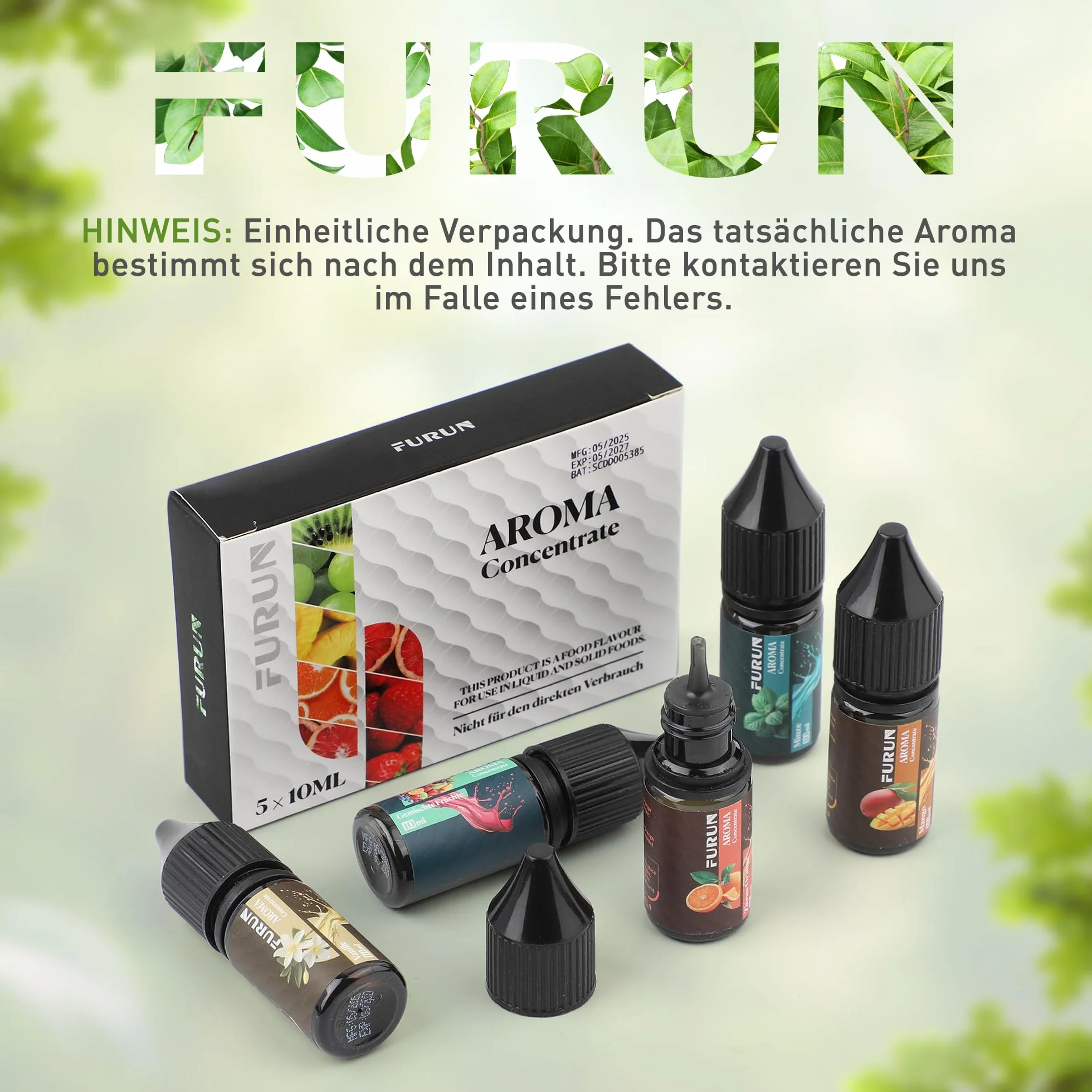Koncentrat Aromatu 5x10ml - Wysokie Stężenie, do Gotowania i Pieczenia (Owoce Mieszane, Mięta, Cytrus Pomarańcza, Wanilia, Mango)