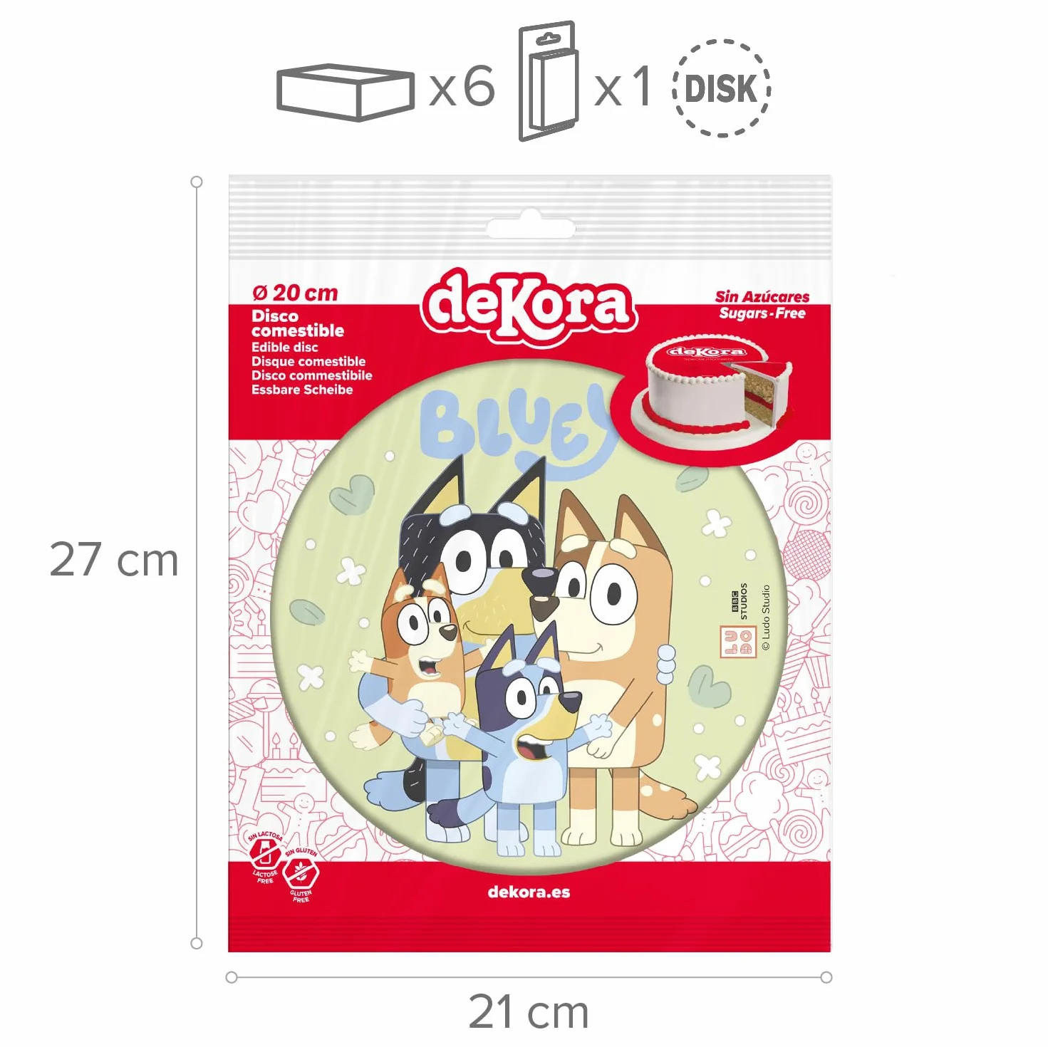 Dekoracja na Tort Bluey z Papieru Jadalnego 20 cm, Bluey i Bingo, Urodzinowa dla Dzieci