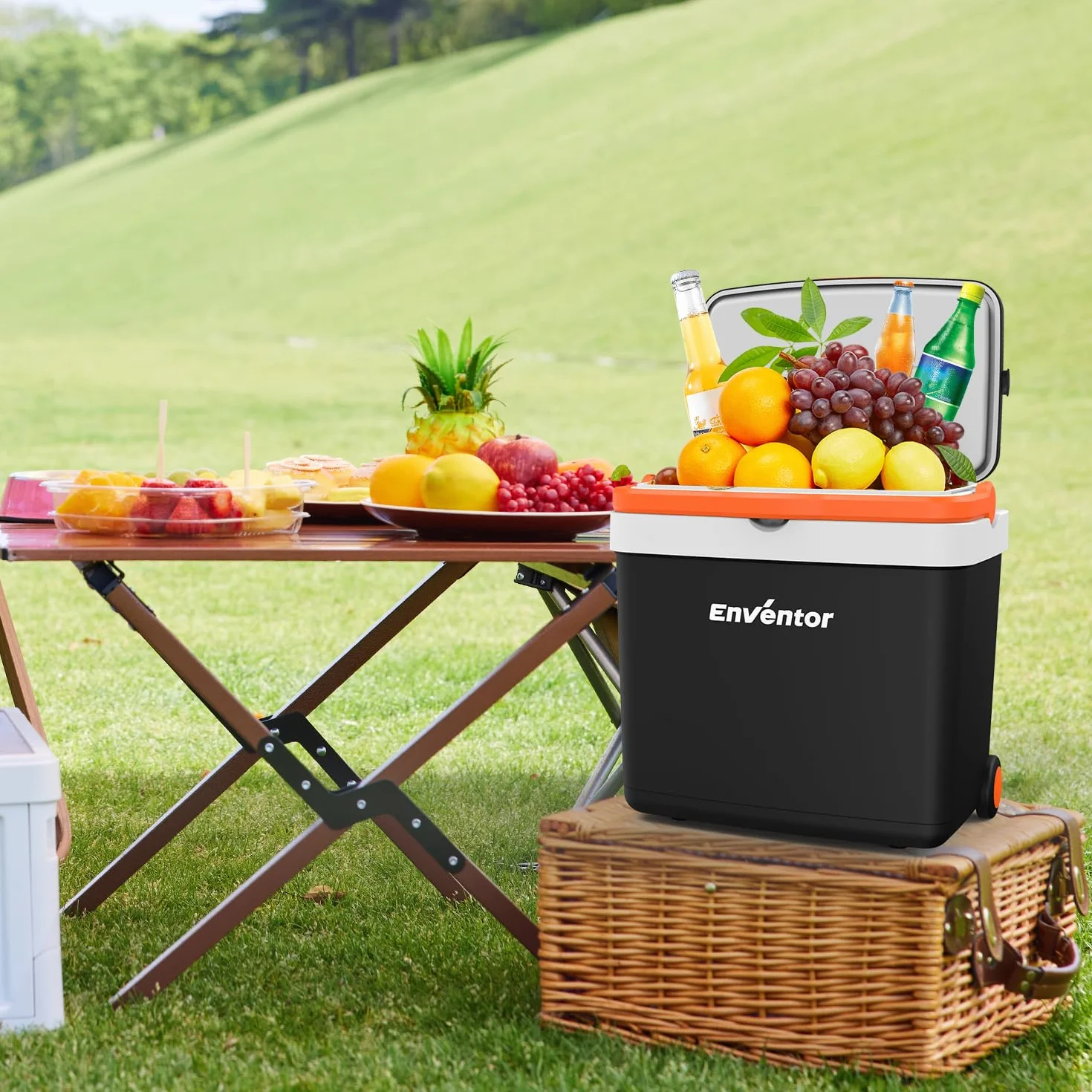 Enventor Lodówka turystyczna 33 L 12V 230V tryb ECO z kółkami i rączką