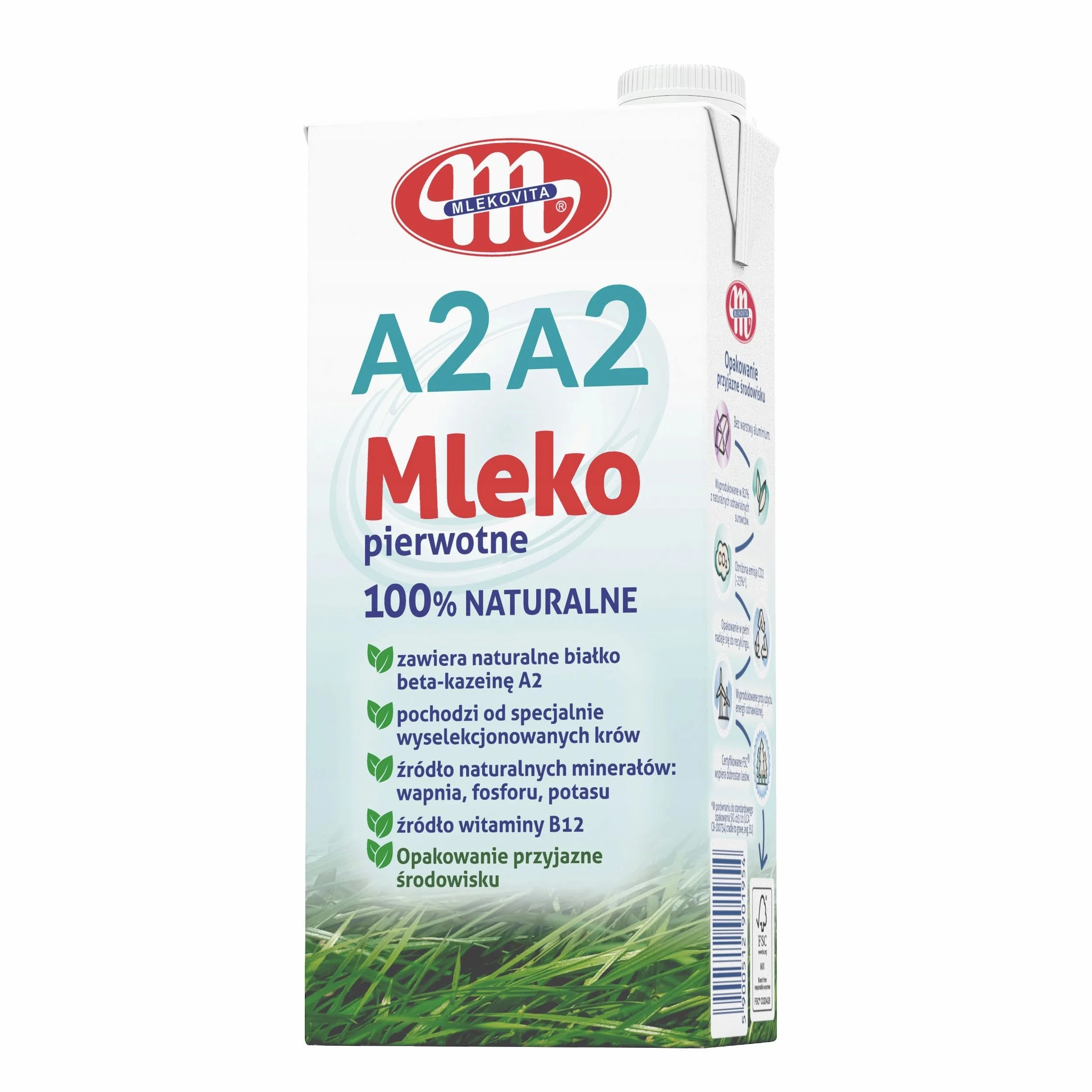 Mleko Pierwotne A2A2 Pramleko UHT 3,8% Tłuszczu, Naturalne Białko Beta-Kazeina A2, Termin Ważności 10.01.2026
