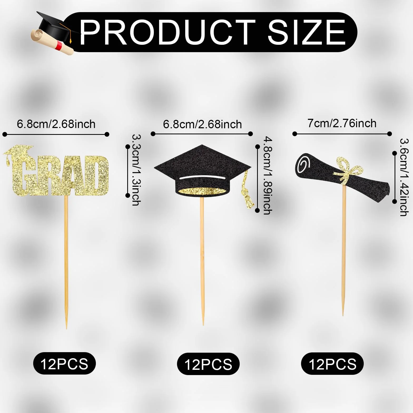 36 Sztuk Graduation Cupcake Toppers, 3 Style Wykaszarki do Babeczek Brokatowe Wykaszarki do Ciastek z Dyplomem na Akcesoria na Impreze Tematyczna z Okazji Ukonczenia Szkoly