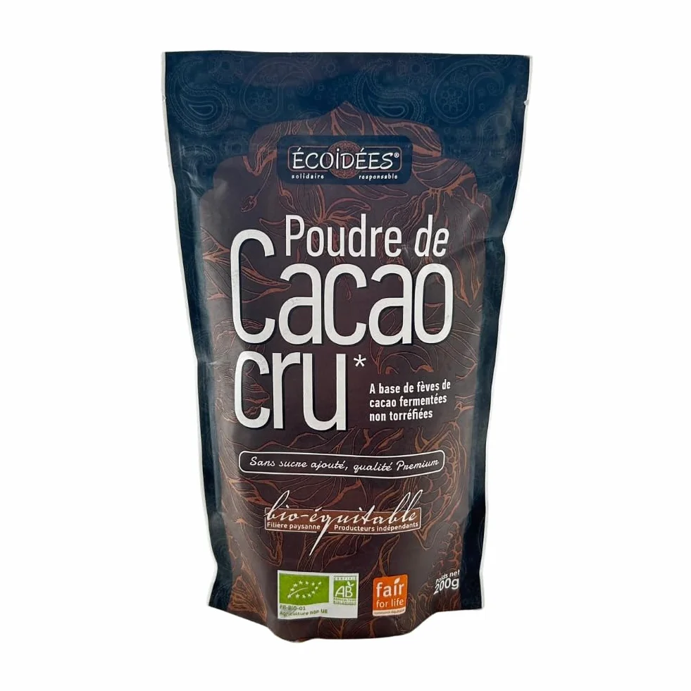 Kakao w proszku organicznym - surowy kakao w proszku - bez cukru - jakość premium | 200 g | Ecoidées