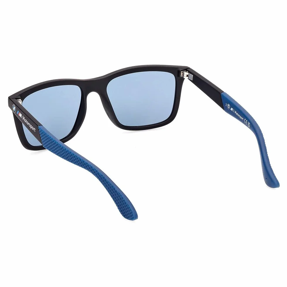 BWM M Motorsport BS0031 męskie okulary przeciwsłoneczne, lekkie okulary przeciwsłoneczne, prostokątne soczewki, niebieskie szkło polaryzacyjne, matowe czarne, czarny, 54