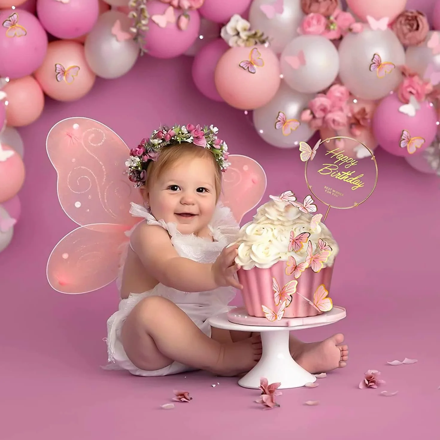 3D Motyl Topper na tort Mieszany rozmiar, Motyl Ozdoby na babeczki, Dekoracje na Ciasto, Mieszany rozmiar, Motyl Topper na Urodziny Motyw Ślubny Artykuły Dekoracja Ścienna - 30 szt. - Różowy