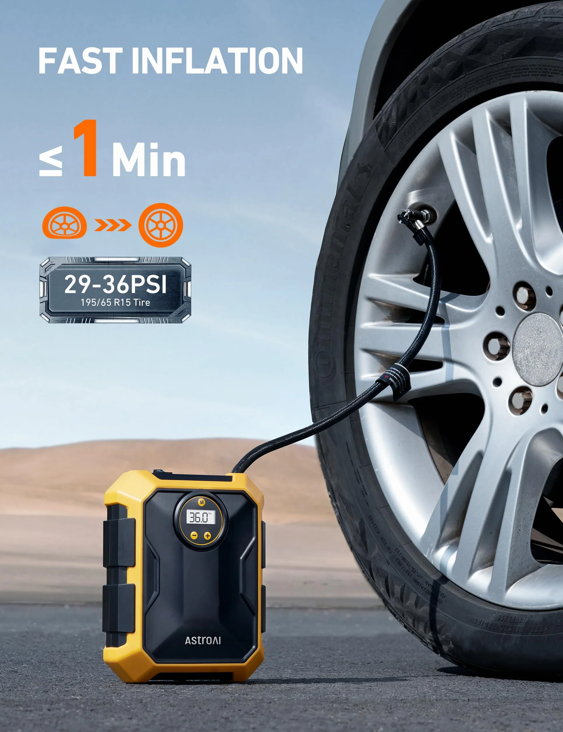 AstroAI Przenośna sprężarka powietrza 100 psi 12 V DC, elektryczna inflator do opon samochodowych, cyfrowy inflator opon samochodowych ze światłem LED, manometrem, wyświetlaczem rowerowym itp.