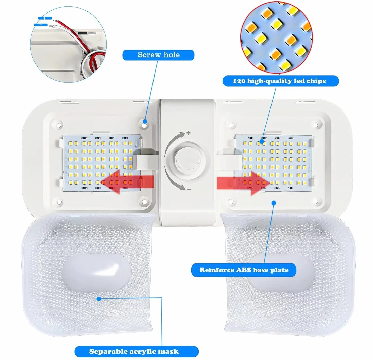 Lampy LED 12 V, do przyczepy kempingowej, możliwość ściemniania, oświetlenie dachu, z przełącznikiem, białe, żółte i ciepłe światło, oświetlenie wnętrza samochodu, DC 12-24 V, do samochodów