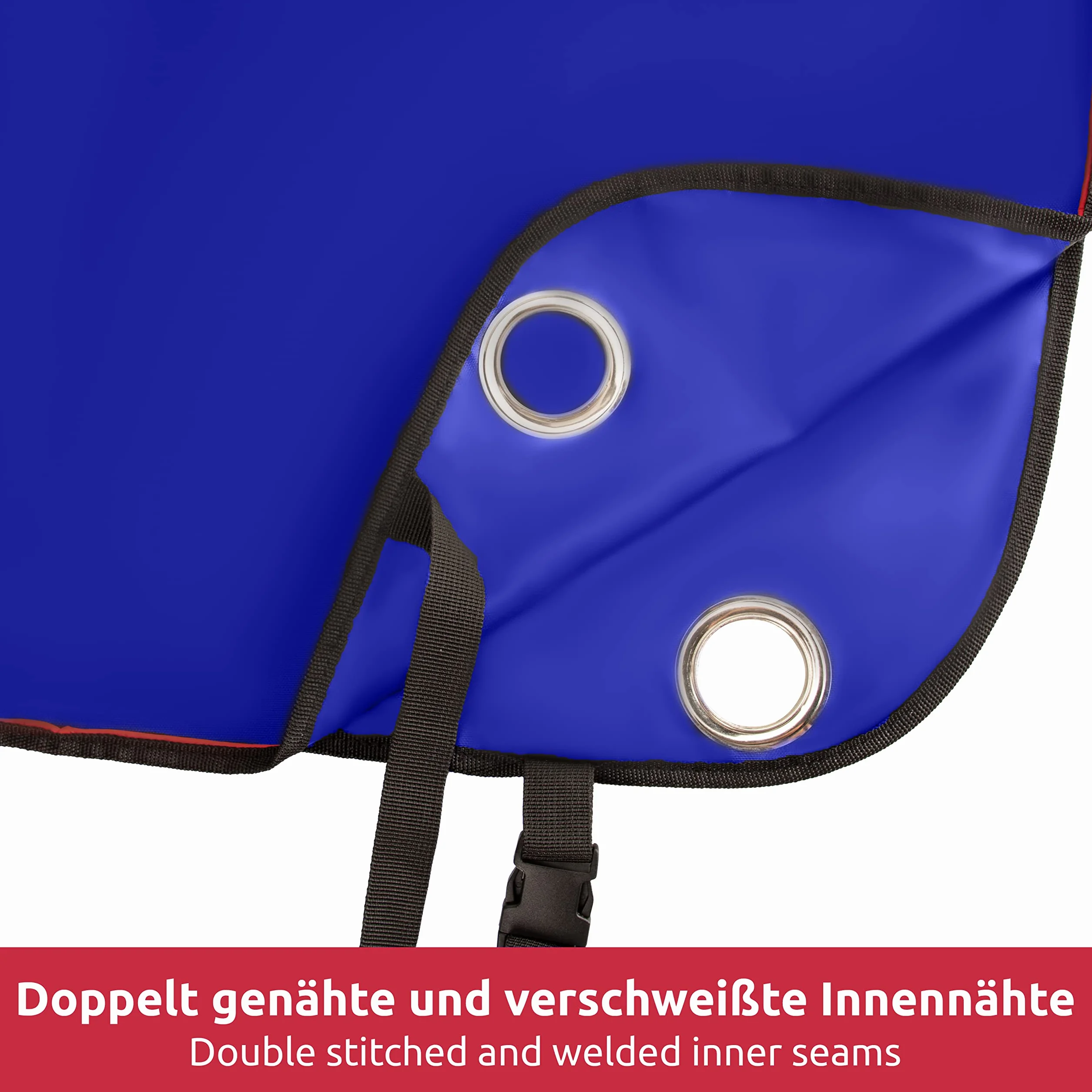BUSHBOCK® Osłona na dyszel premium z materiału Oxford 600D z powłoką PU i reflektorami. Uniwersalna osłona dyszla - również do przyczep kempingowych/przyczep ze sprzęgłem zapobiegającym i zamkiem skrzynkowym (niebieska)