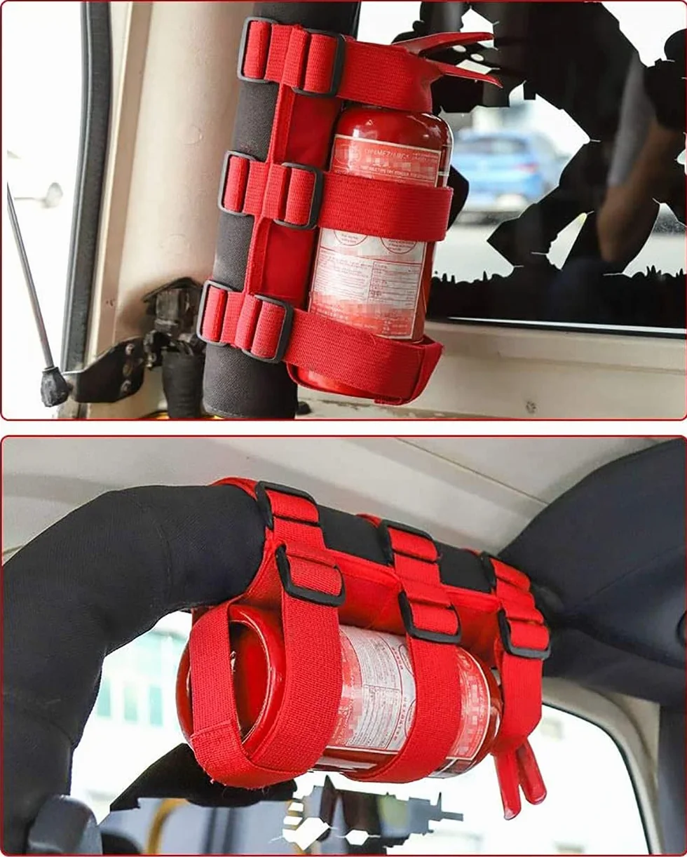 Uchwyt na gaśnicę, regulowany pasek do gaśnicy Jeep Wrangler CJ, YJ, TJ, LJ, JK, JKU, JL, JLU (czerwony)