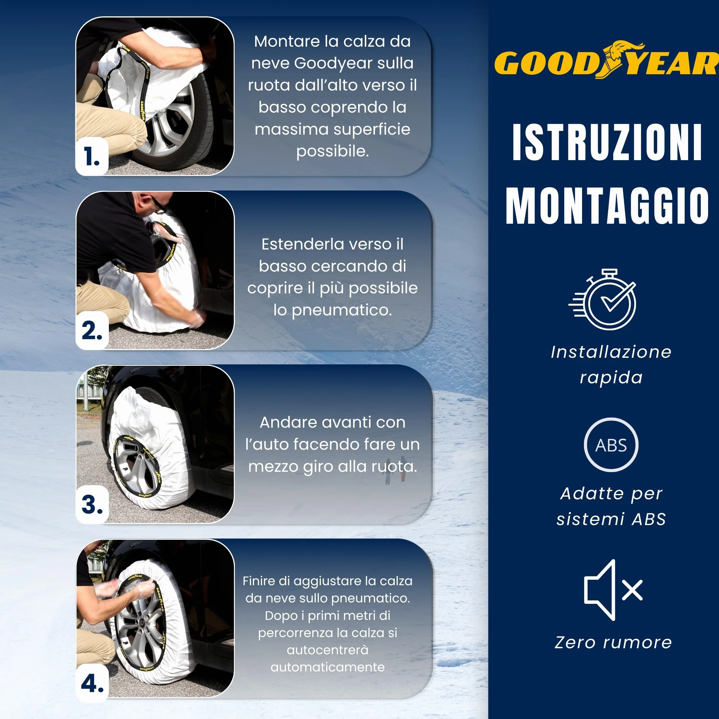 Goodyear Zestaw 2 łańcuchów śnieżnych z tkaniny samochodowej Ultra Grip rozmiar XL, specjalnie do obsługi pojazdu, tekstylia, biały