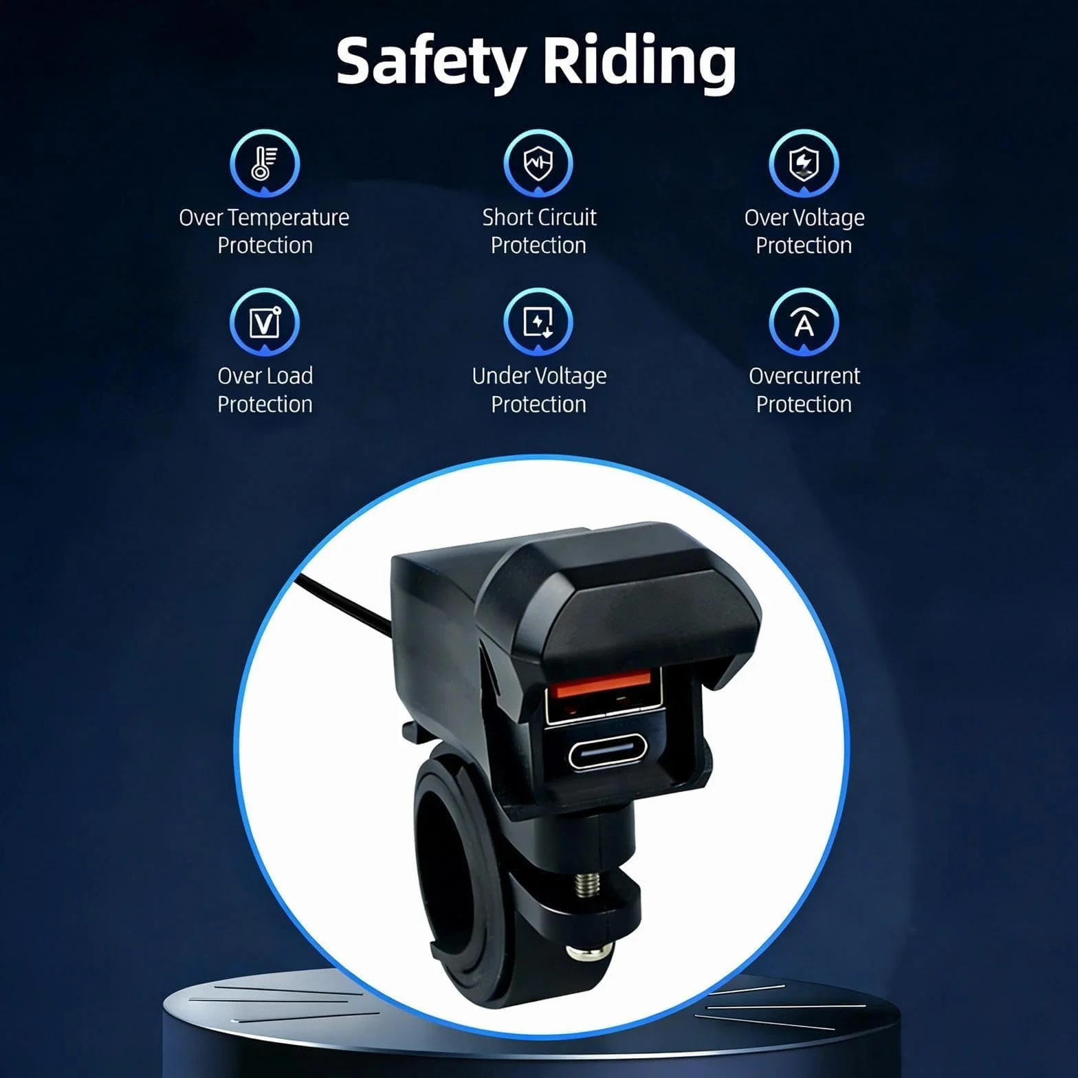 Motocyklowa ładowarka USB 36W PD3.0 QC3.0 2-portowa IP65 12-24V DC