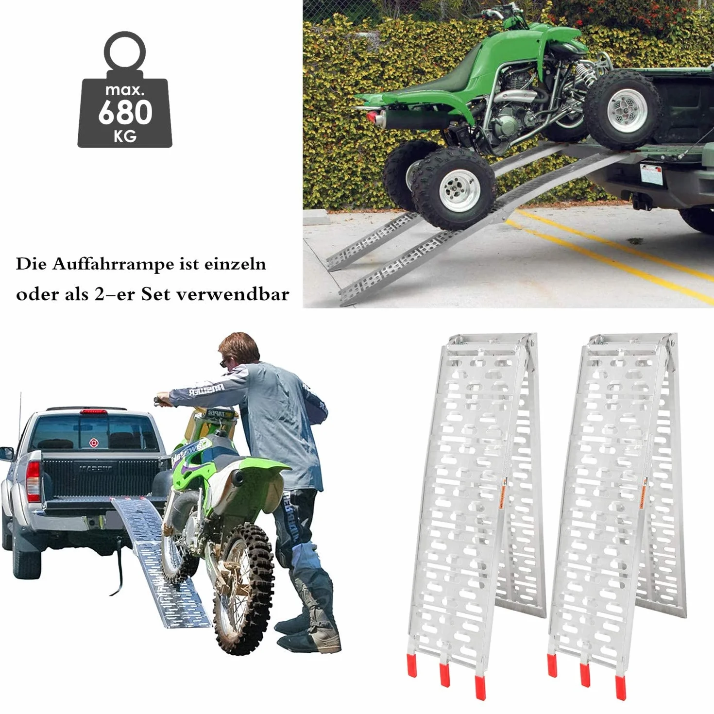 Lospitch aluminiowa rampa załadowcza do motocykla, 680 kg, składana, składana, aluminiowa rampa załadowcza do samochodu, 2 szt