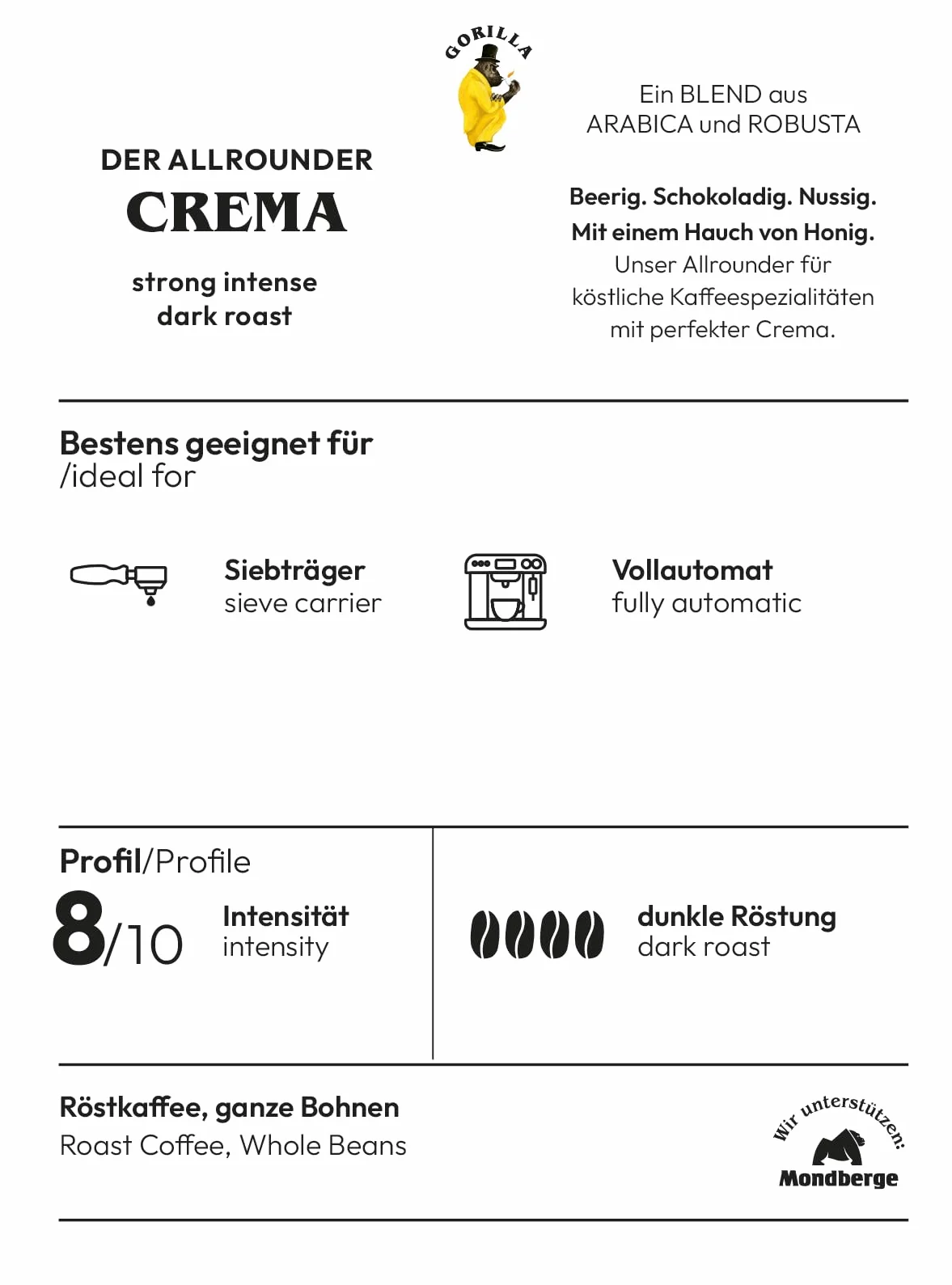 GORILLA Joerges Super Bar Crema, 1.000g, ganze Bohne, Röstgrad: dunkel