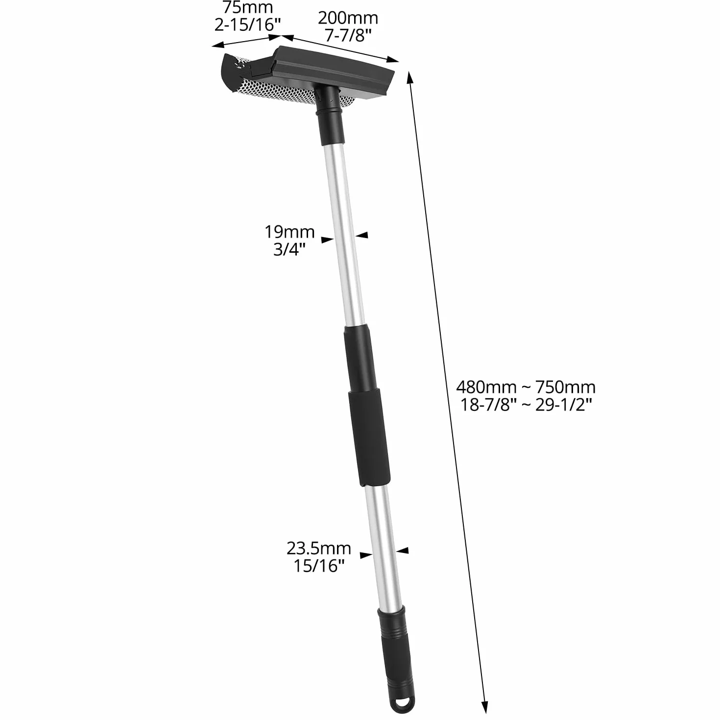 QWORK® Środek do czyszczenia szyb samochodowych, drążek teleskopowy 76 cm z gumową końcówką i gąbką