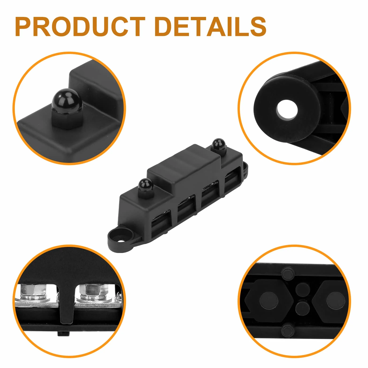 QIMEI-SHOP Szyna Zbiorcza 12 V-48 V DC, Blok Rozdzielczy 250 A z 4 x Bolcami Przyłączeniowymi M8, Do Samochodu, Kampera, Łodzi, Czerwonej, Czarnej, 2