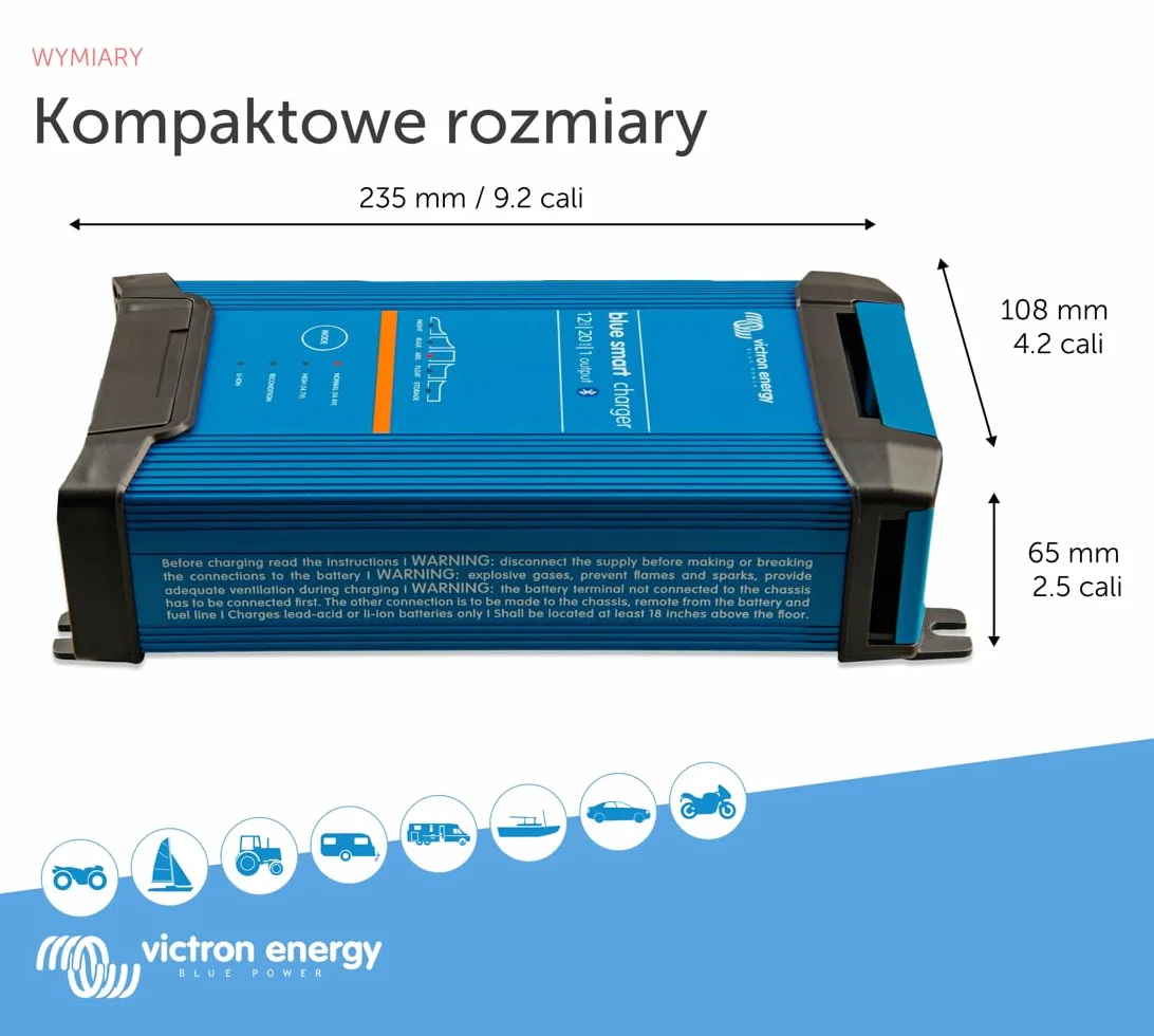 Victron Energy Blue Smart IP22 12-Volt 20 amp 230V, Jedno Wyjście Ładowarka do Akumulatorów CEE 7/7, Bluetooth