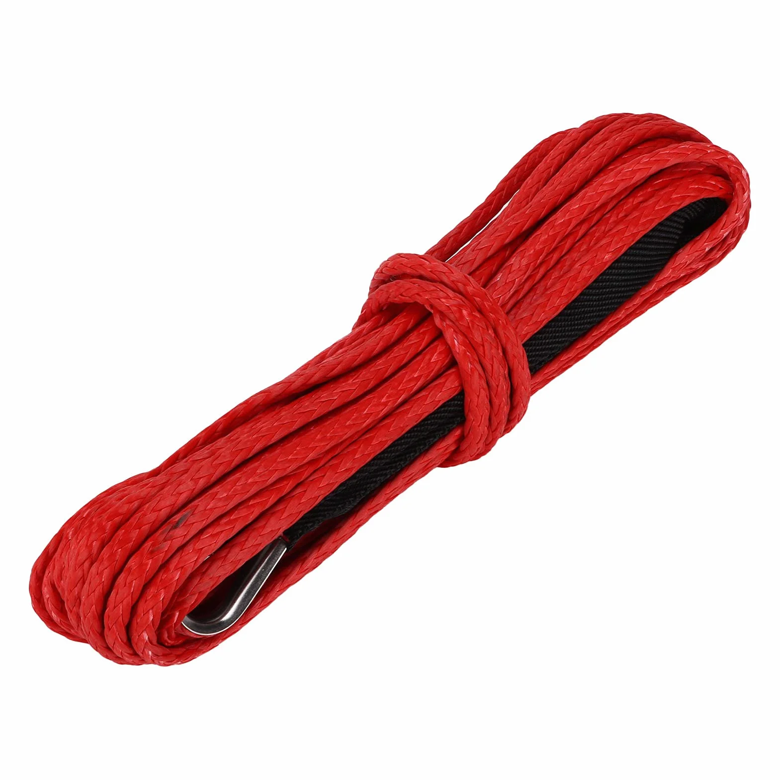Lina Syntetyczna 15M Linka Wciągarki 7700LBS Nylonowa Linka Zastępcza z tuleją ochronną Kuty Hak do Pojazdów Terenowych ATV UTV SUV Truck Boat Kit i Heavy Duty (RED)