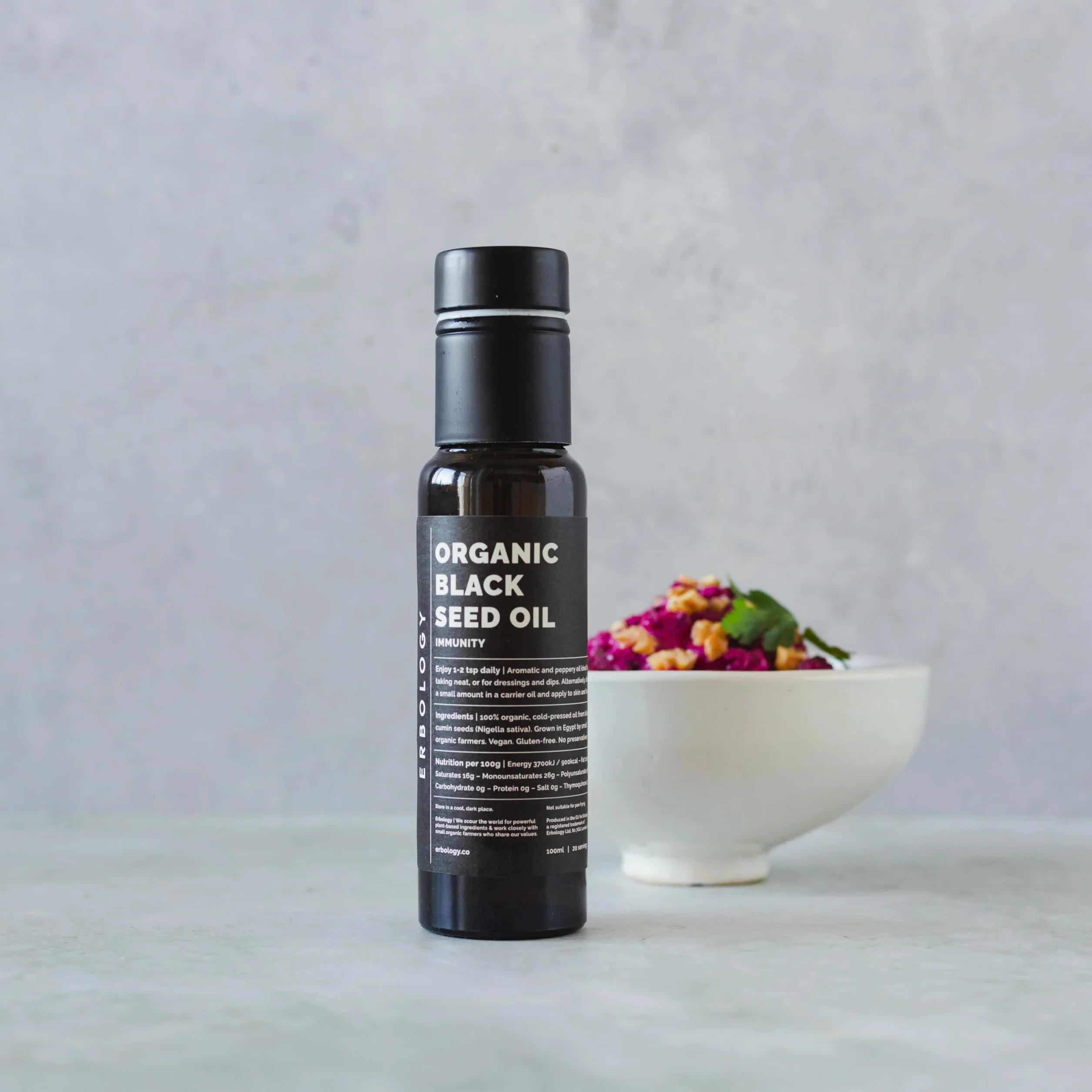 Erbology Organiczny olej z czarnych nasion 100 ml – Nigelle sativa – tłoczony na zimno – ponad 2,5% tymochinonu – wspomaga zdrowie układu pokarmowego i odporność – bez GMO – bez dodatków i