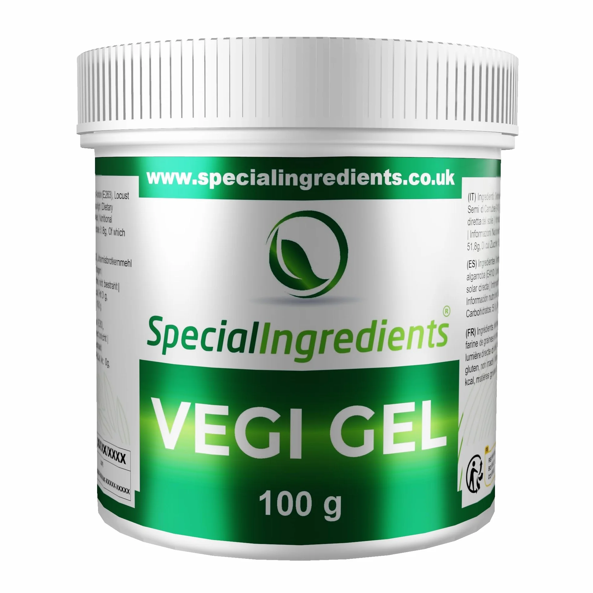Special Ingredients Vegi Gel Premium Quality Powder 100 g - wegańska żelatyna, bez GMO, bezglutenowy – pojemnik nadający się do recyklingu